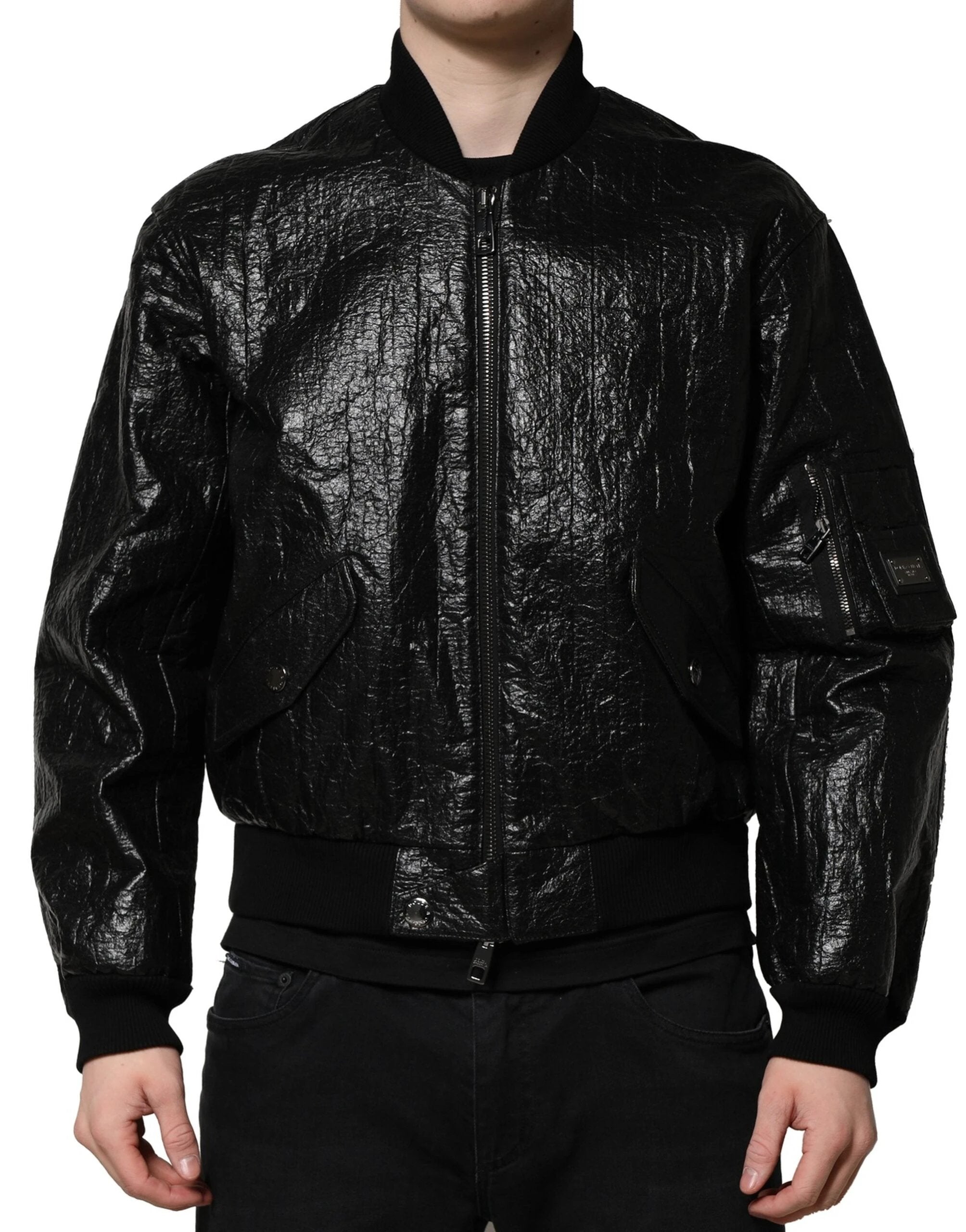 Dolce & Gabbana Black Logo Plaque Bomber Full Zipper Jacket by Dolce & Gabbana