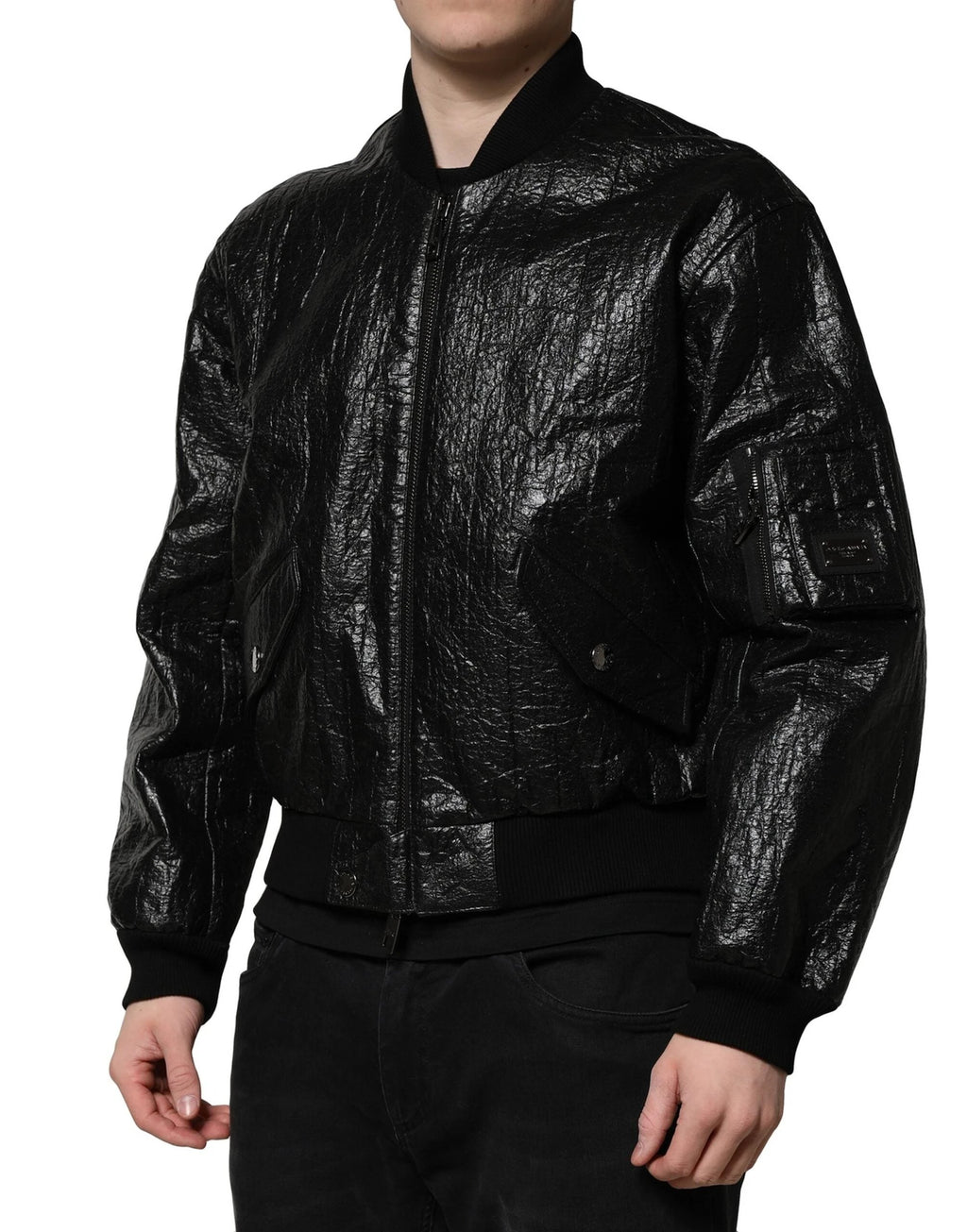 Dolce & Gabbana Black Logo Plaque Bomber Full Zipper Jacket by Dolce & Gabbana