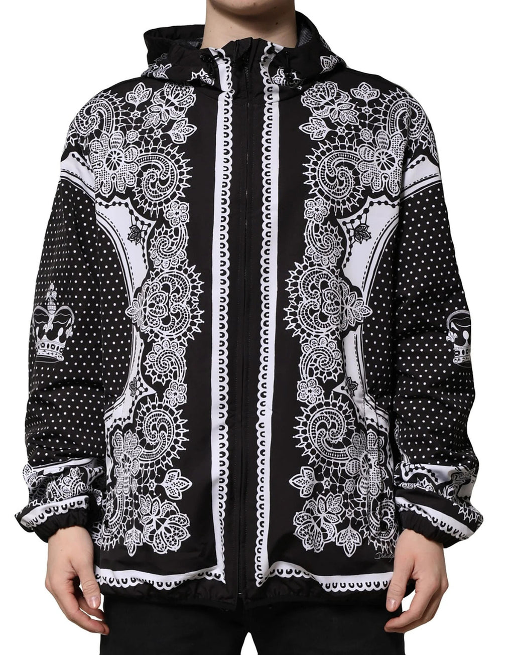 Dolce & Gabbana Black Bandana Print Hooded Bomber Jacket by Dolce & Gabbana
