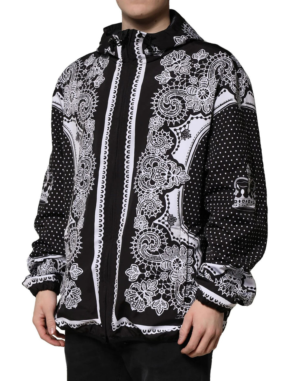 Dolce & Gabbana Black Bandana Print Hooded Bomber Jacket by Dolce & Gabbana