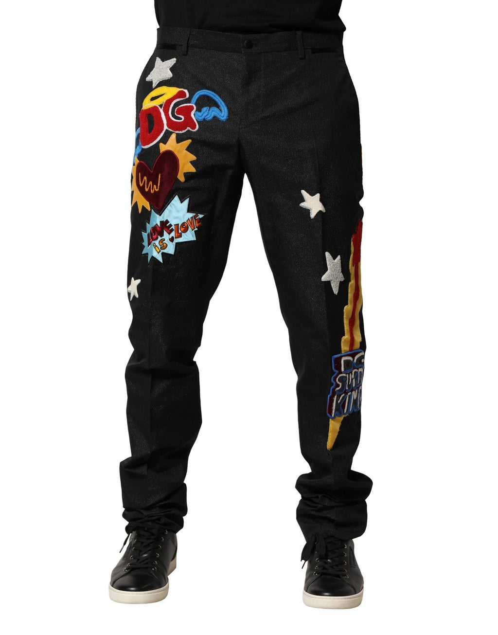 Dolce & Gabbana Black Graphic Embroidery Men Pants by Dolce & Gabbana