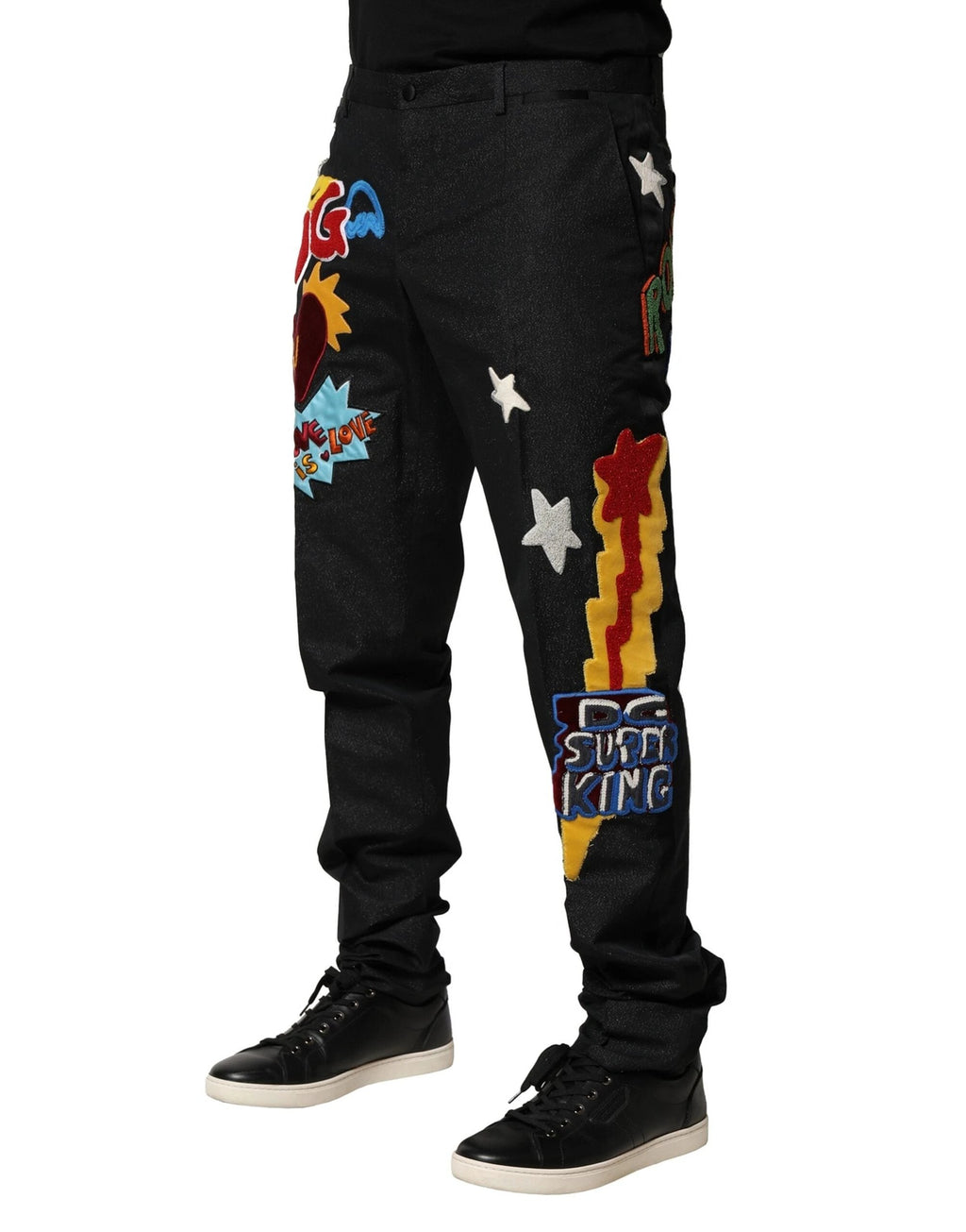 Dolce & Gabbana Black Graphic Embroidery Men Pants by Dolce & Gabbana
