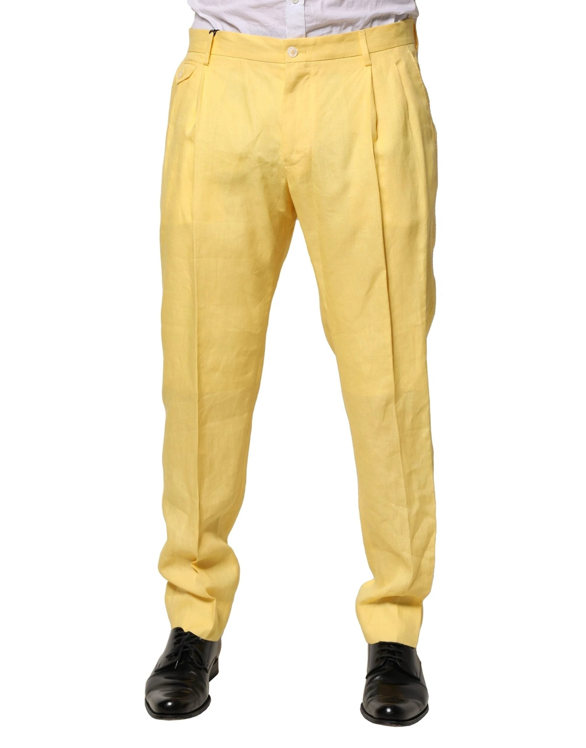 Dolce & Gabbana Yellow Flax Tapered Dress Men Pants by Dolce & Gabbana