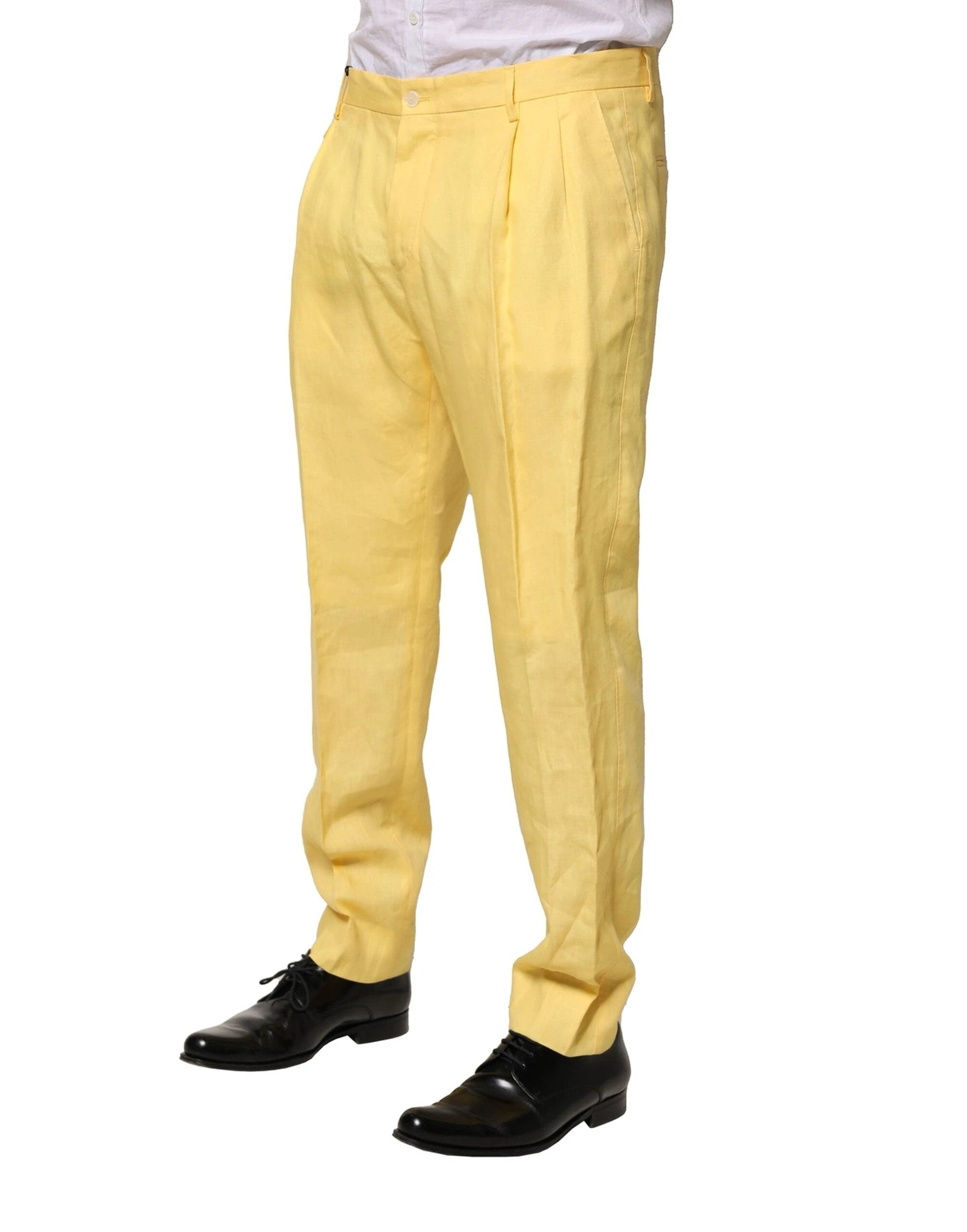 Dolce & Gabbana Yellow Flax Tapered Dress Men Pants by Dolce & Gabbana