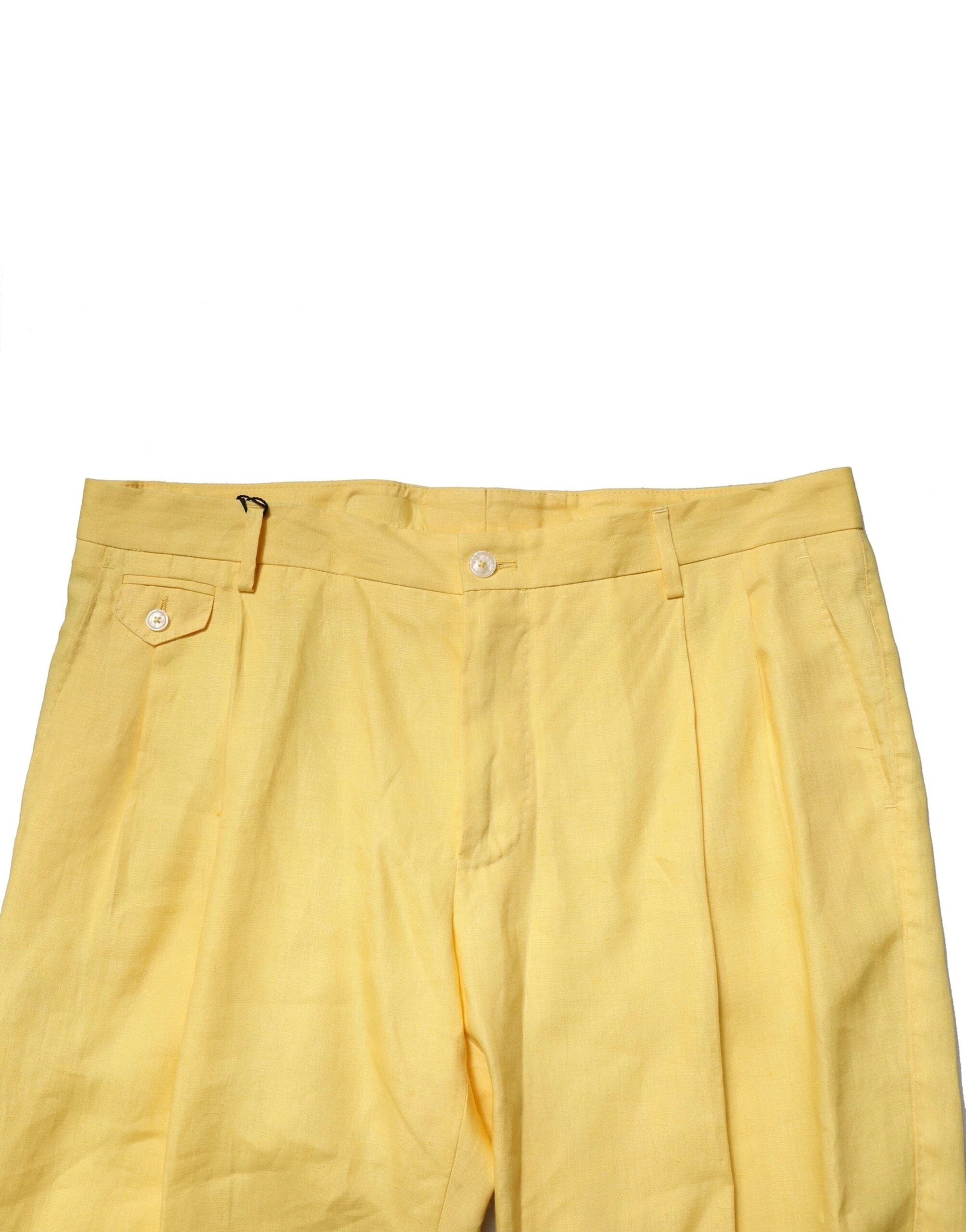 Dolce & Gabbana Yellow Flax Tapered Dress Men Pants by Dolce & Gabbana