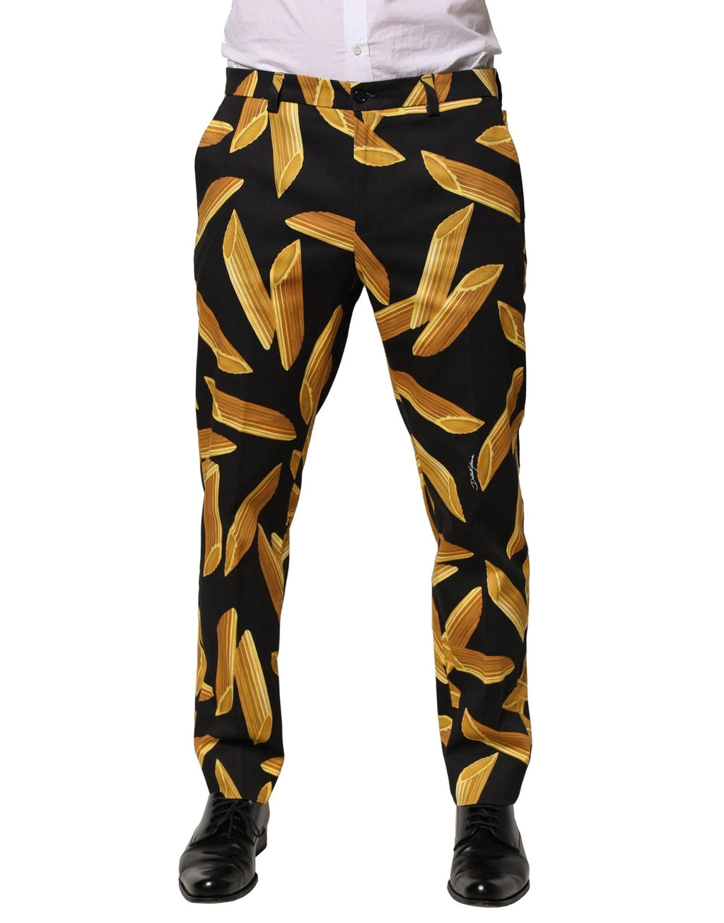 Dolce & Gabbana Black Pasta Print Tapered Men Pants by Dolce & Gabbana