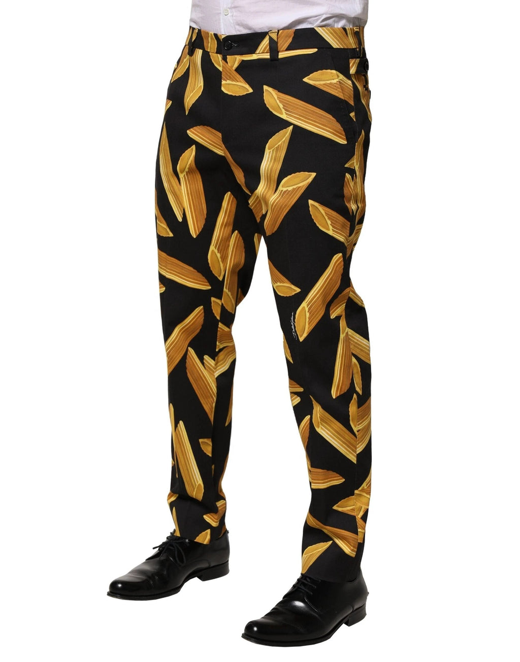 Dolce & Gabbana Black Pasta Print Tapered Men Pants by Dolce & Gabbana