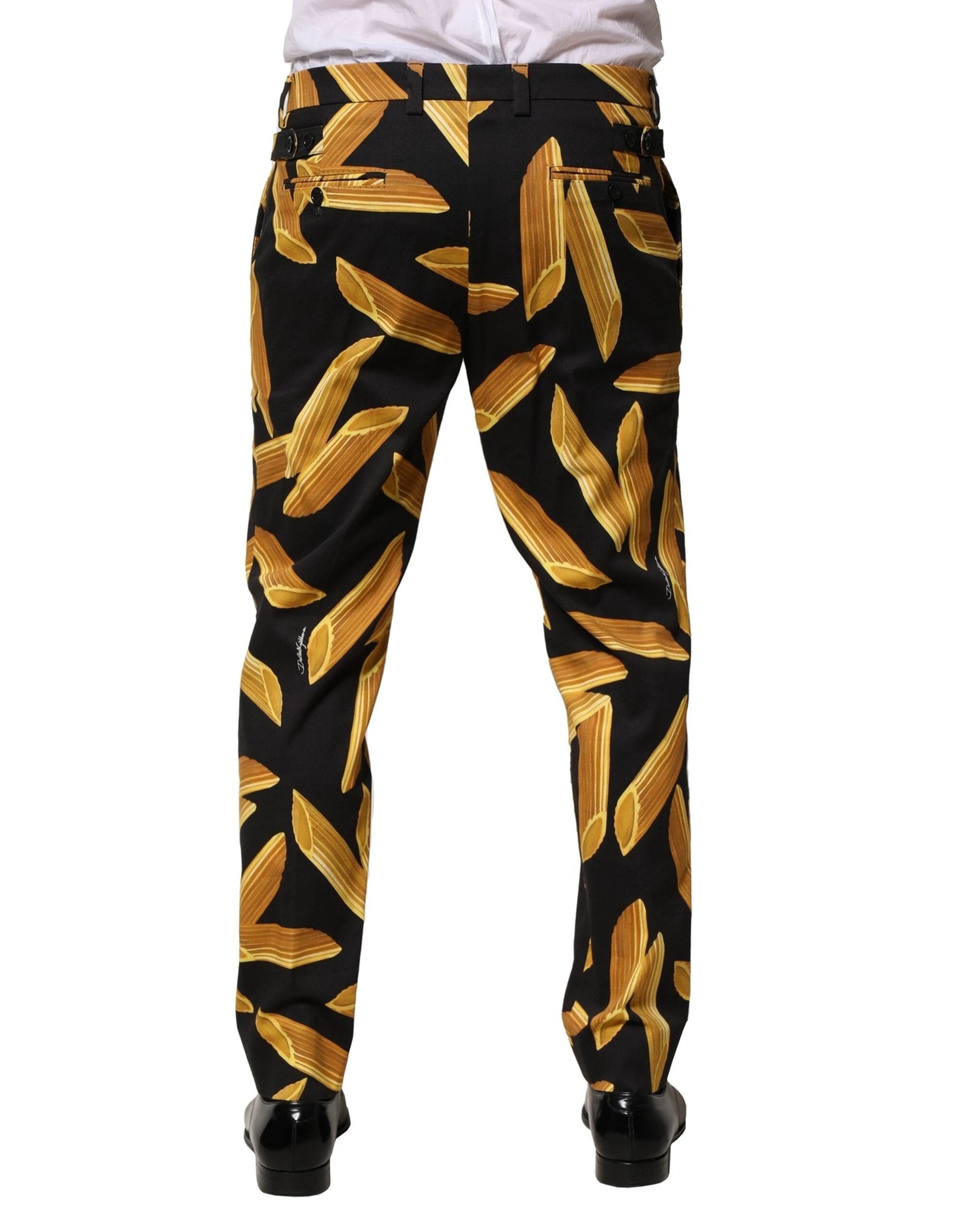 Dolce & Gabbana Black Pasta Print Tapered Men Pants by Dolce & Gabbana