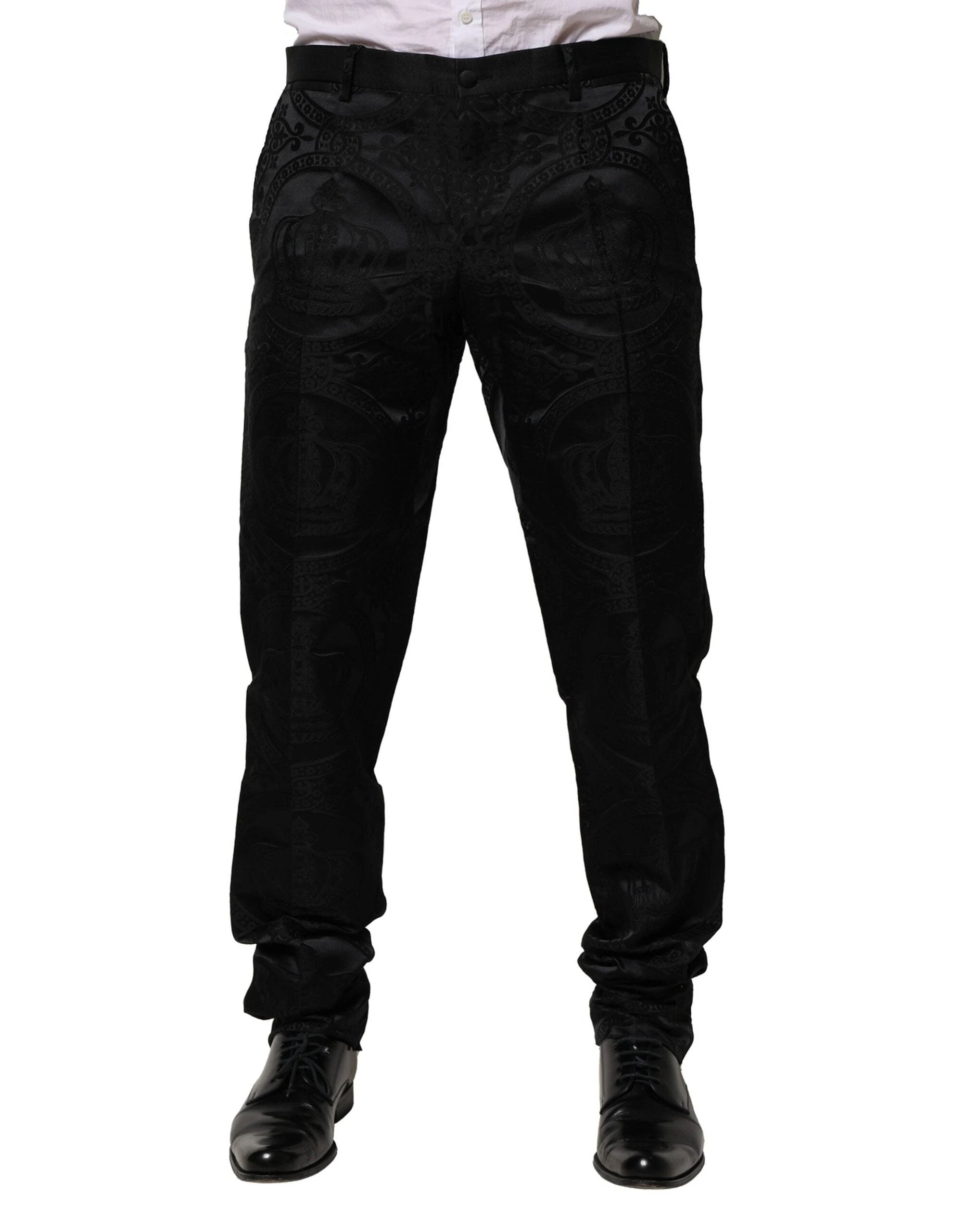 Dolce & Gabbana Black Cotton DG Crown Dress Pants by Dolce & Gabbana