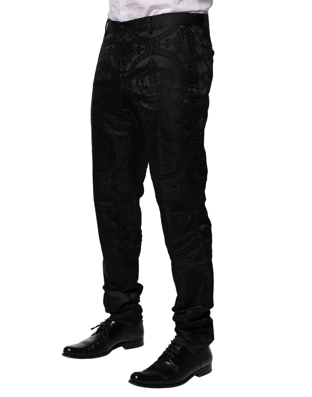 Dolce & Gabbana Black Cotton DG Crown Dress Pants by Dolce & Gabbana
