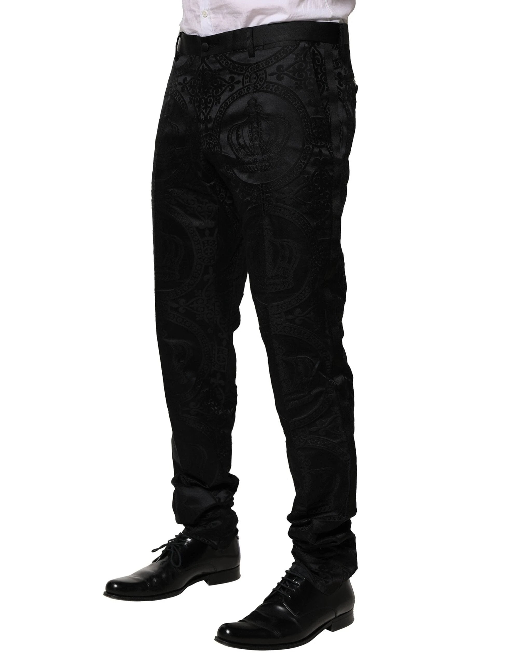 Dolce & Gabbana Black Cotton DG Crown Dress Pants by Dolce & Gabbana