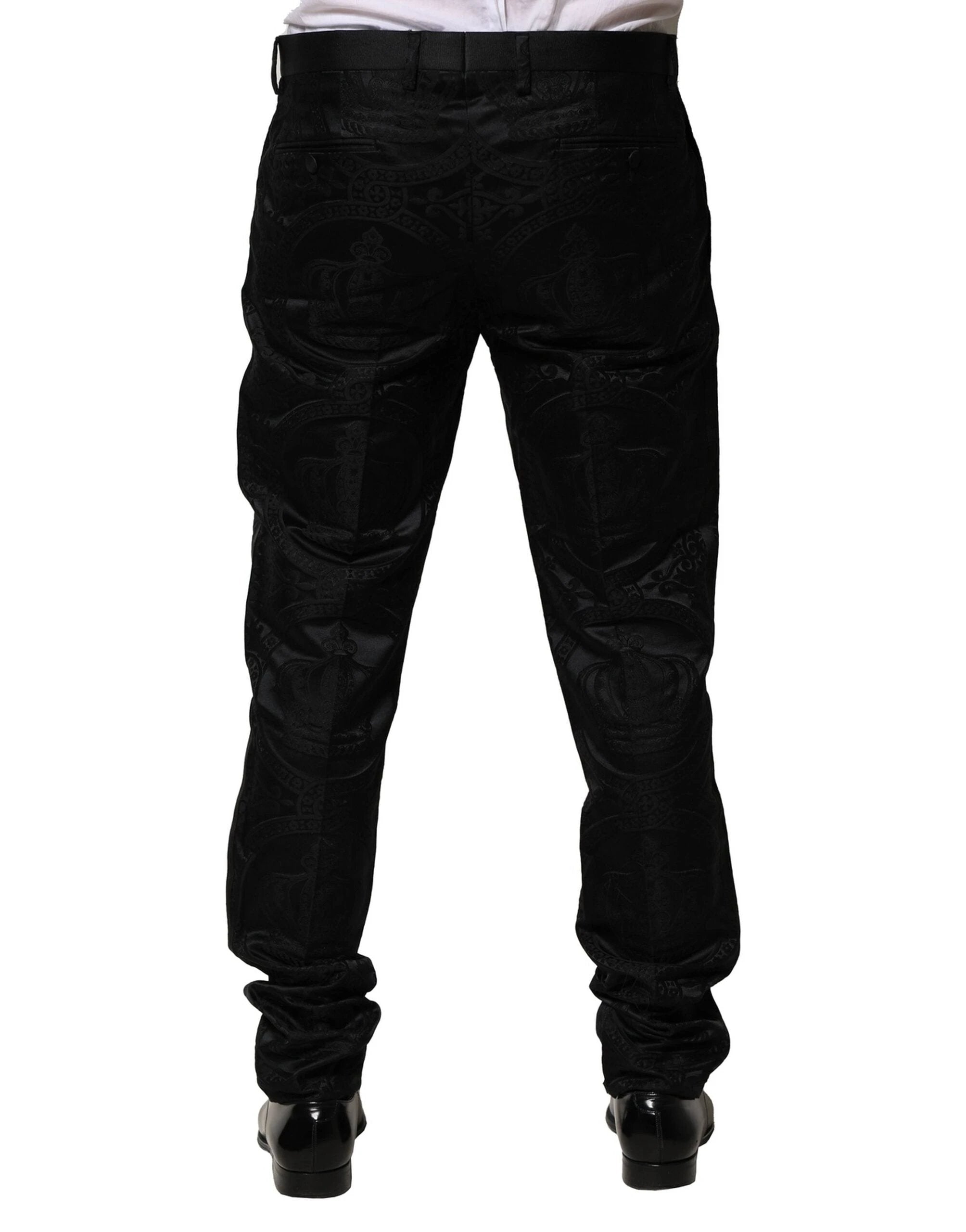 Dolce & Gabbana Black Cotton DG Crown Dress Pants by Dolce & Gabbana
