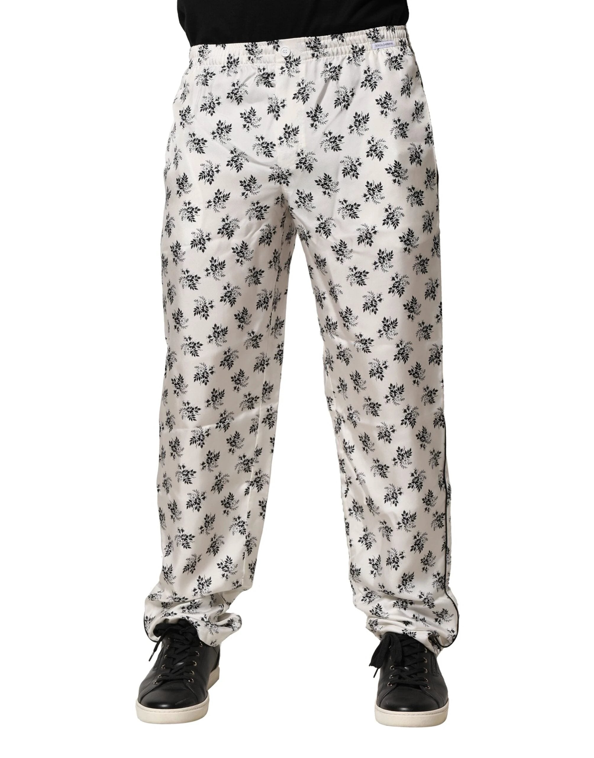 Dolce & Gabbana White Floral Silk Casual Lounge Pants by Dolce & Gabbana