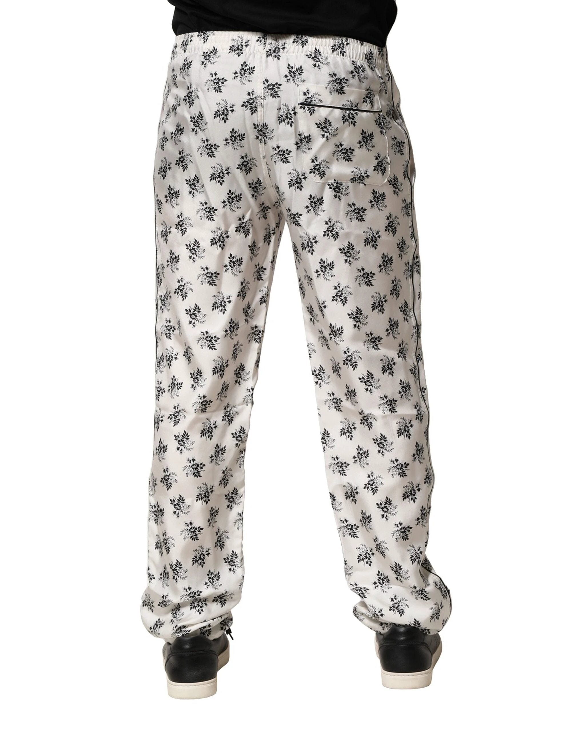Dolce & Gabbana White Floral Silk Casual Lounge Pants by Dolce & Gabbana