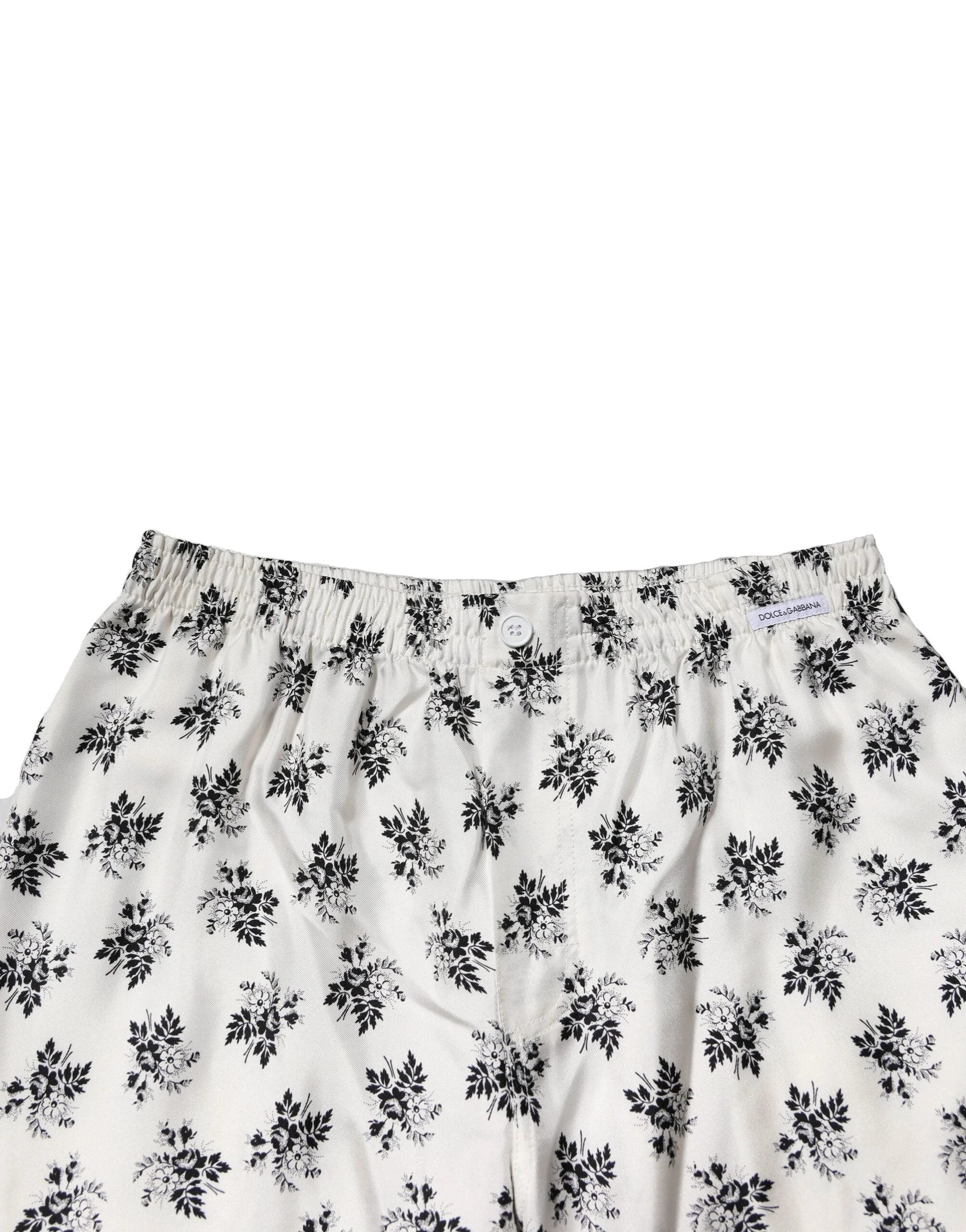Dolce & Gabbana White Floral Silk Casual Lounge Pants by Dolce & Gabbana