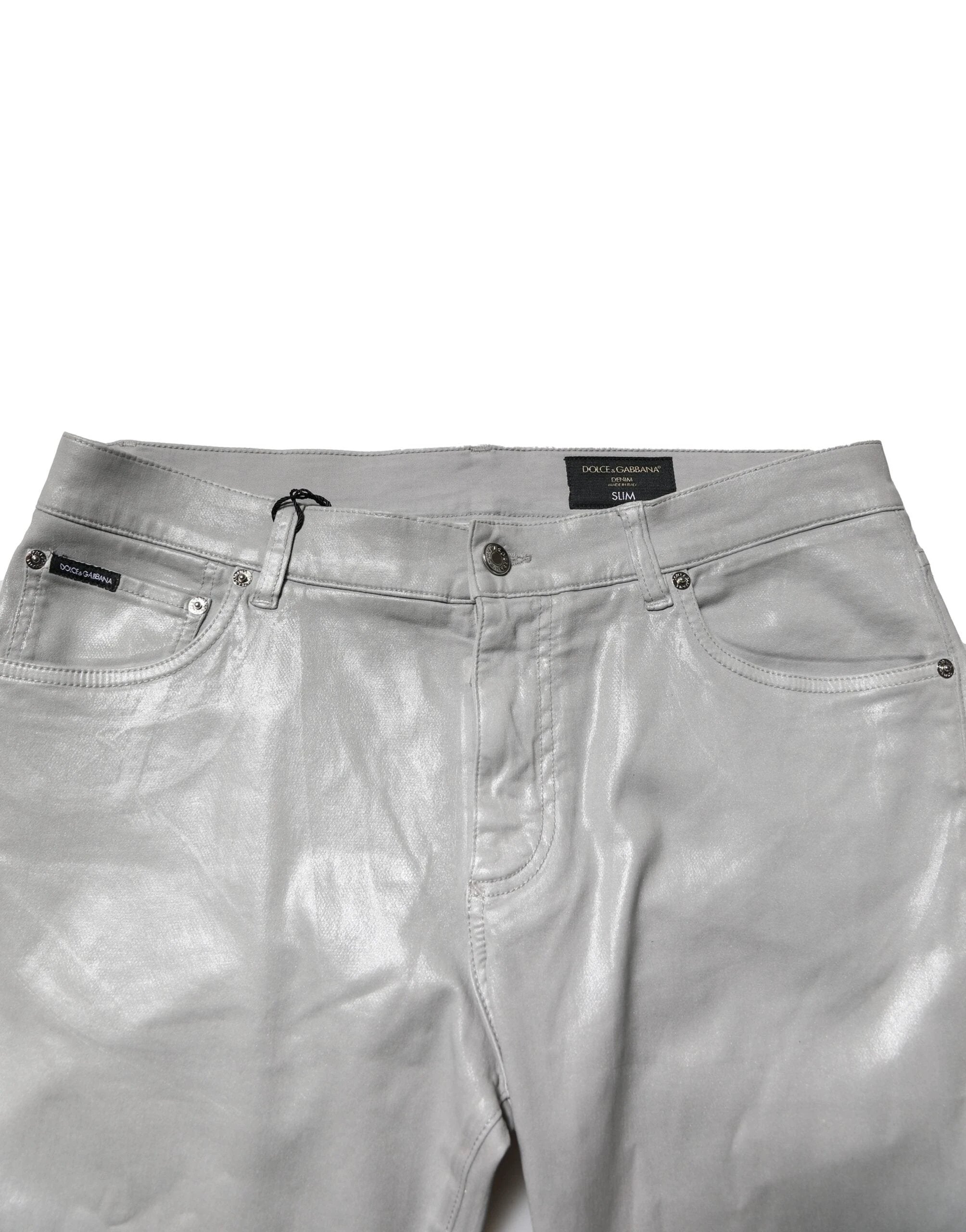 Dolce & Gabbana Silver Cotton Stretch Slim Denim Jeans by Dolce & Gabbana