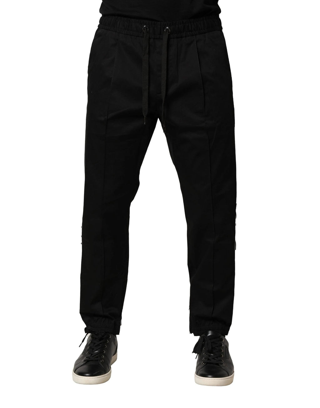 Dolce & Gabbana Black Cotton Mid Waist Jogger Pants by Dolce & Gabbana