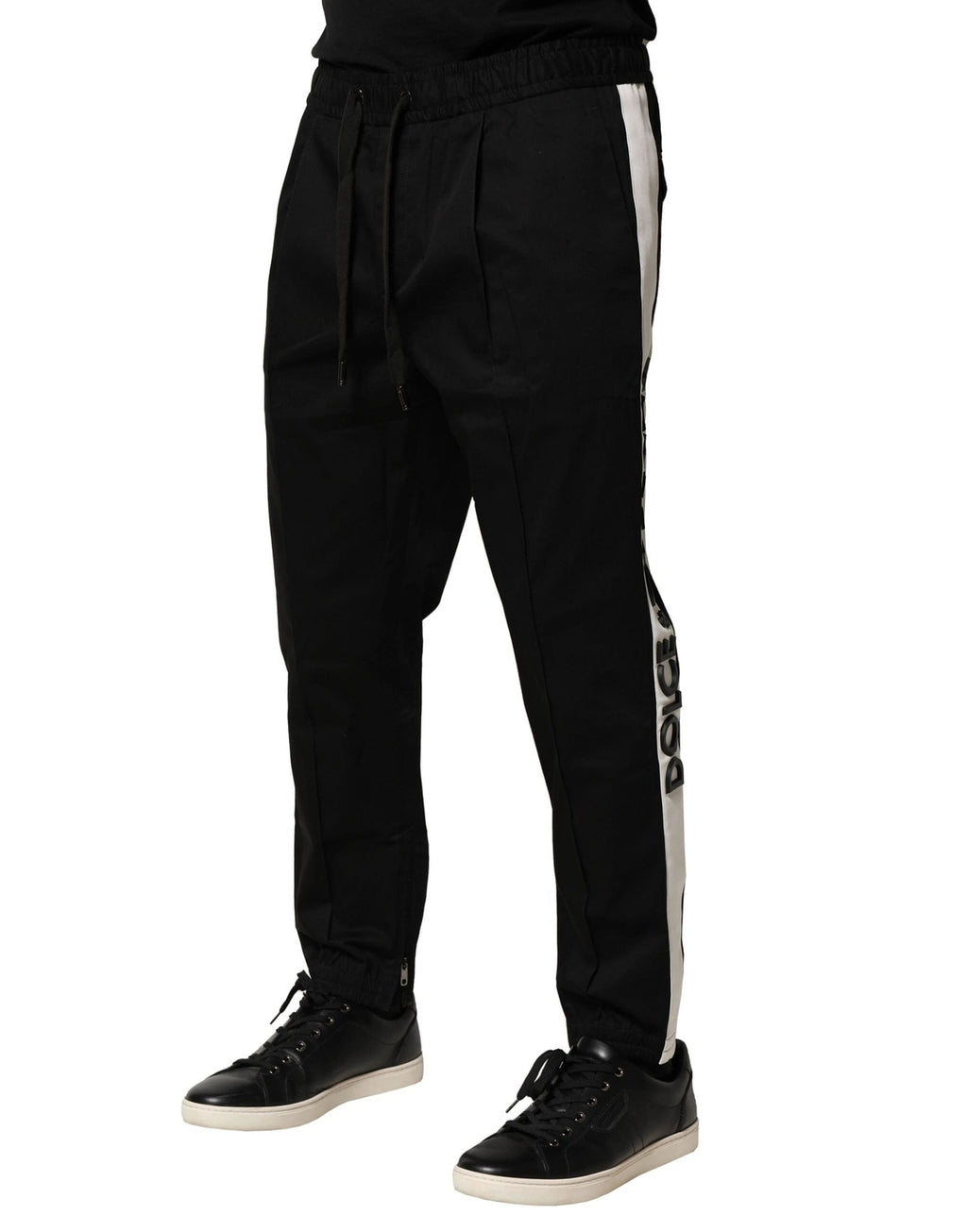 Dolce & Gabbana Black Cotton Mid Waist Jogger Pants by Dolce & Gabbana