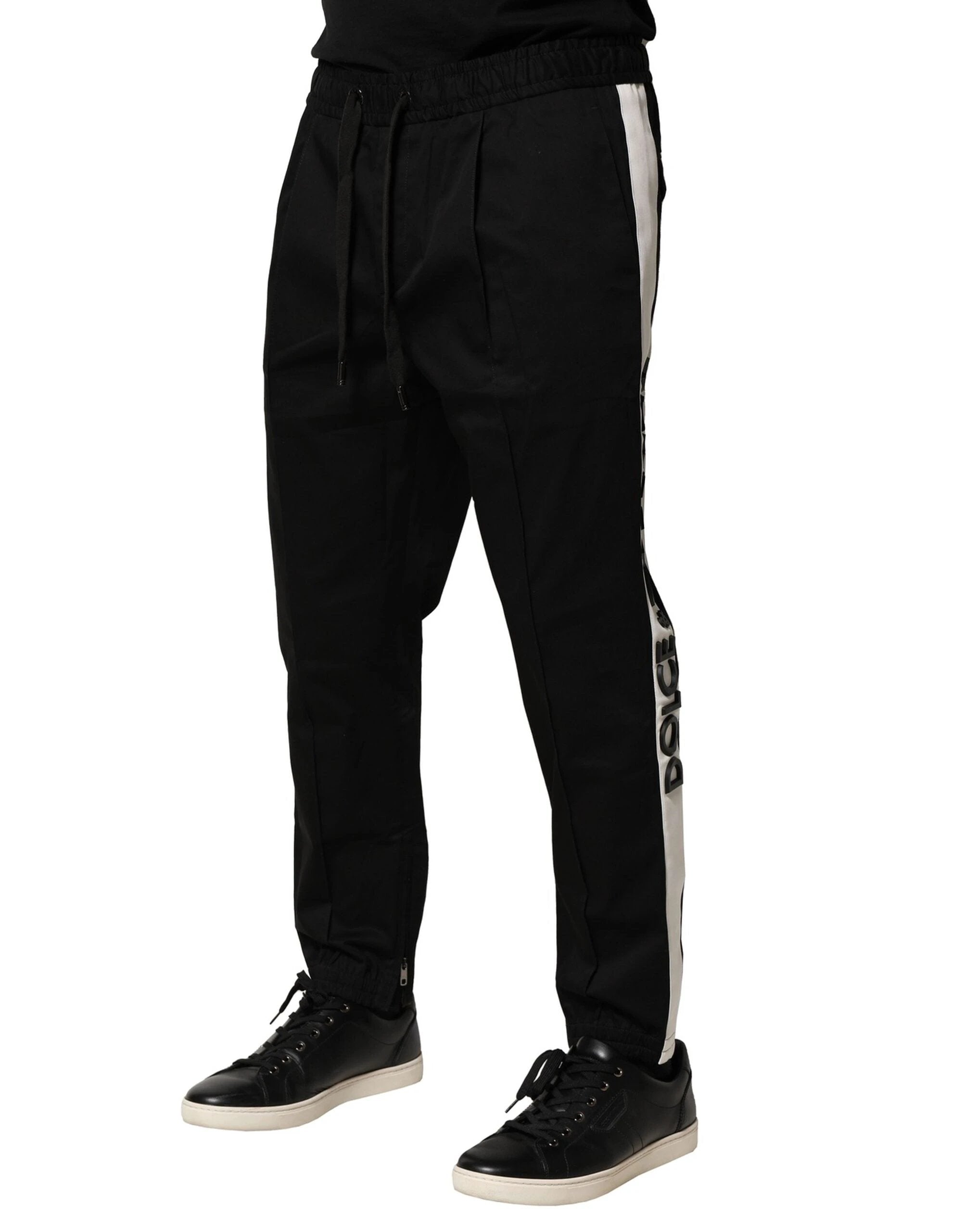 Dolce & Gabbana Black Cotton Mid Waist Jogger Pants by Dolce & Gabbana