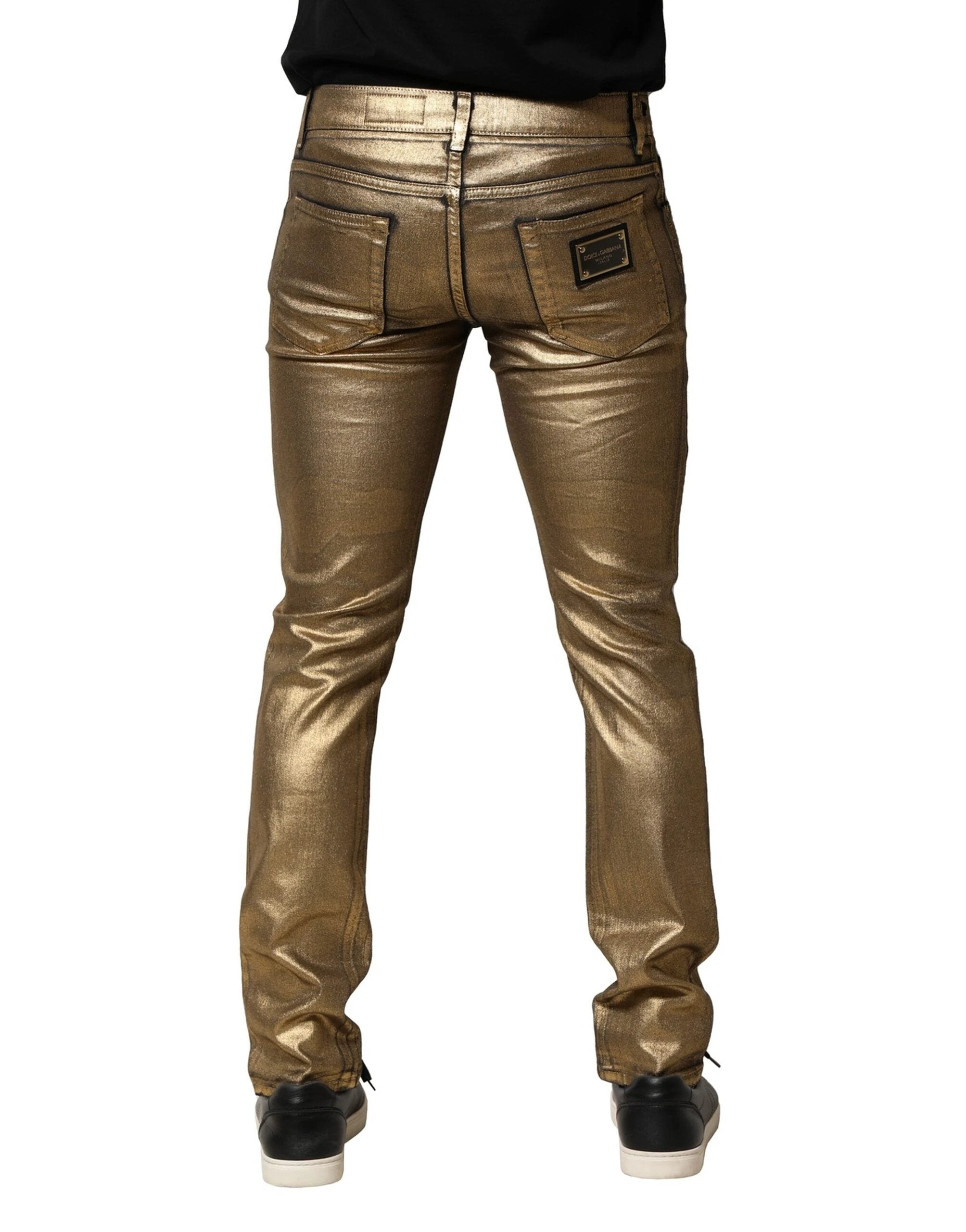 Dolce & Gabbana Gold Tattered Cotton Stretch Slim Denim Jeans by Dolce & Gabbana