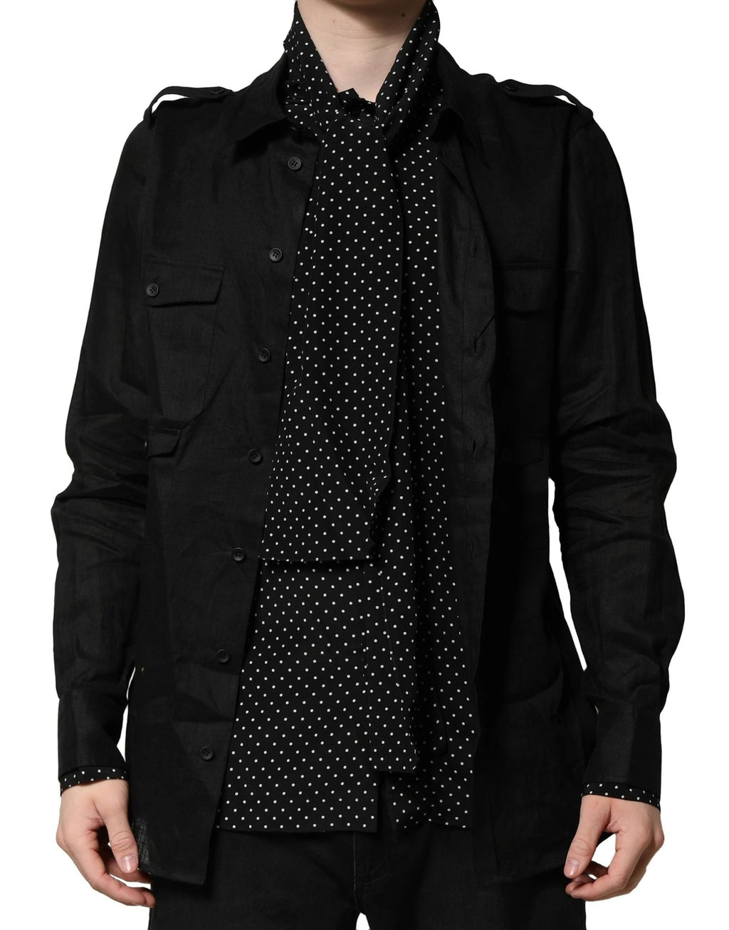 Dolce & Gabbana Black Polka Dot Linen Silk Men Casual Shirt by Dolce & Gabbana
