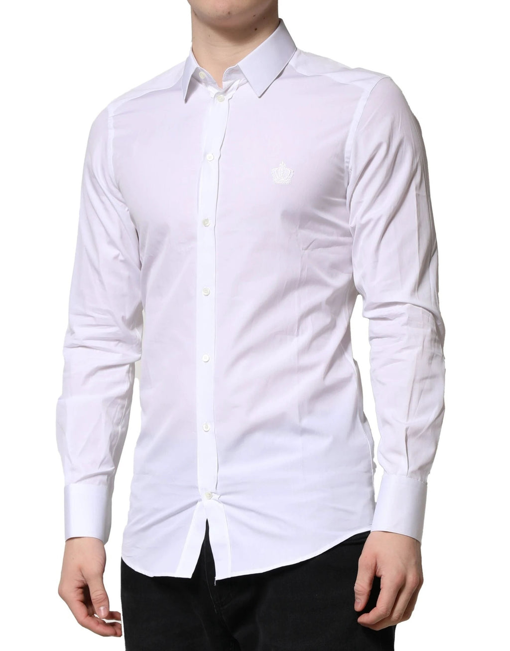 Dolce & Gabbana White GOLD Crown Cotton Dress Formal Shirt by Dolce & Gabbana