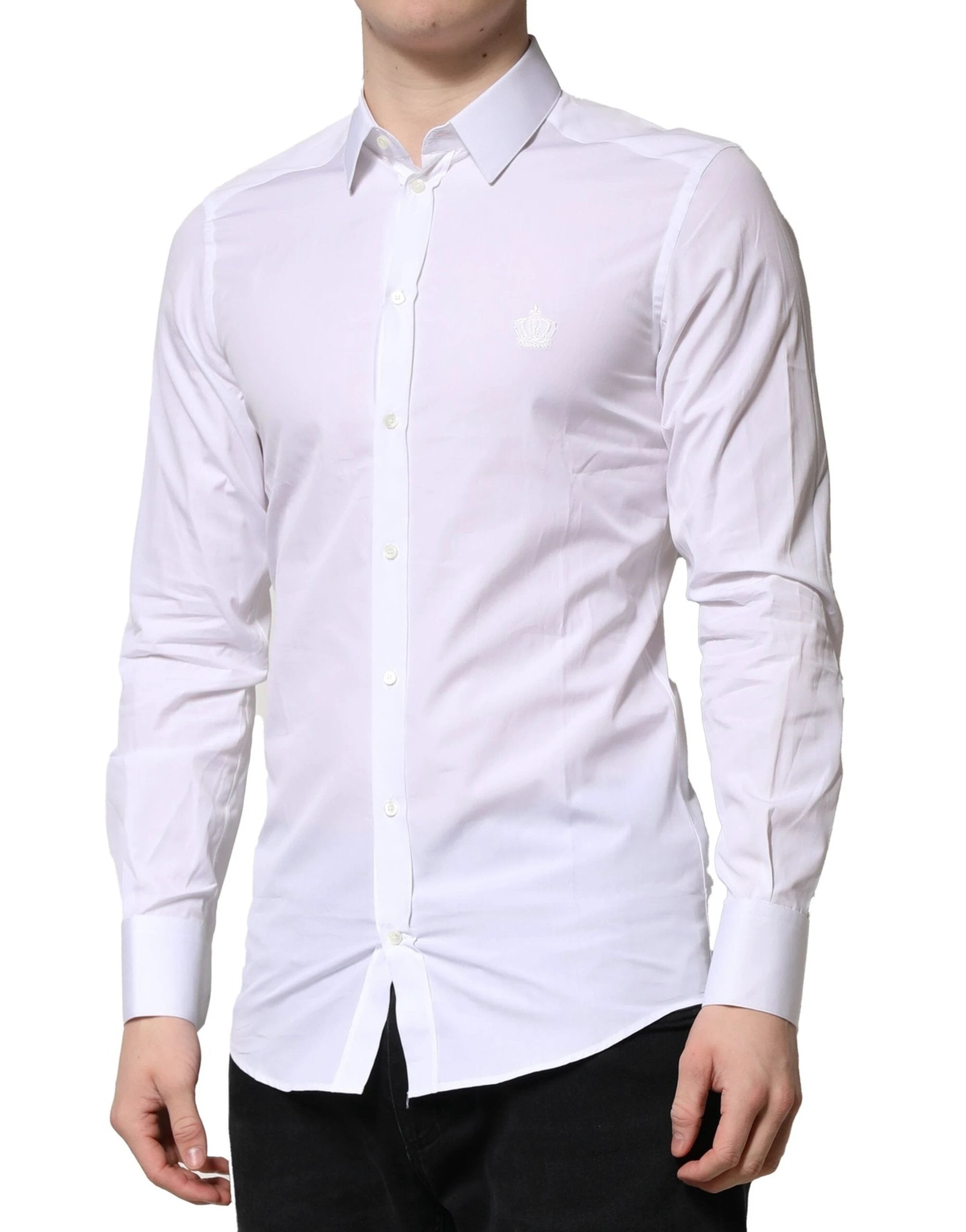Dolce & Gabbana White GOLD Crown Cotton Dress Formal Shirt by Dolce & Gabbana