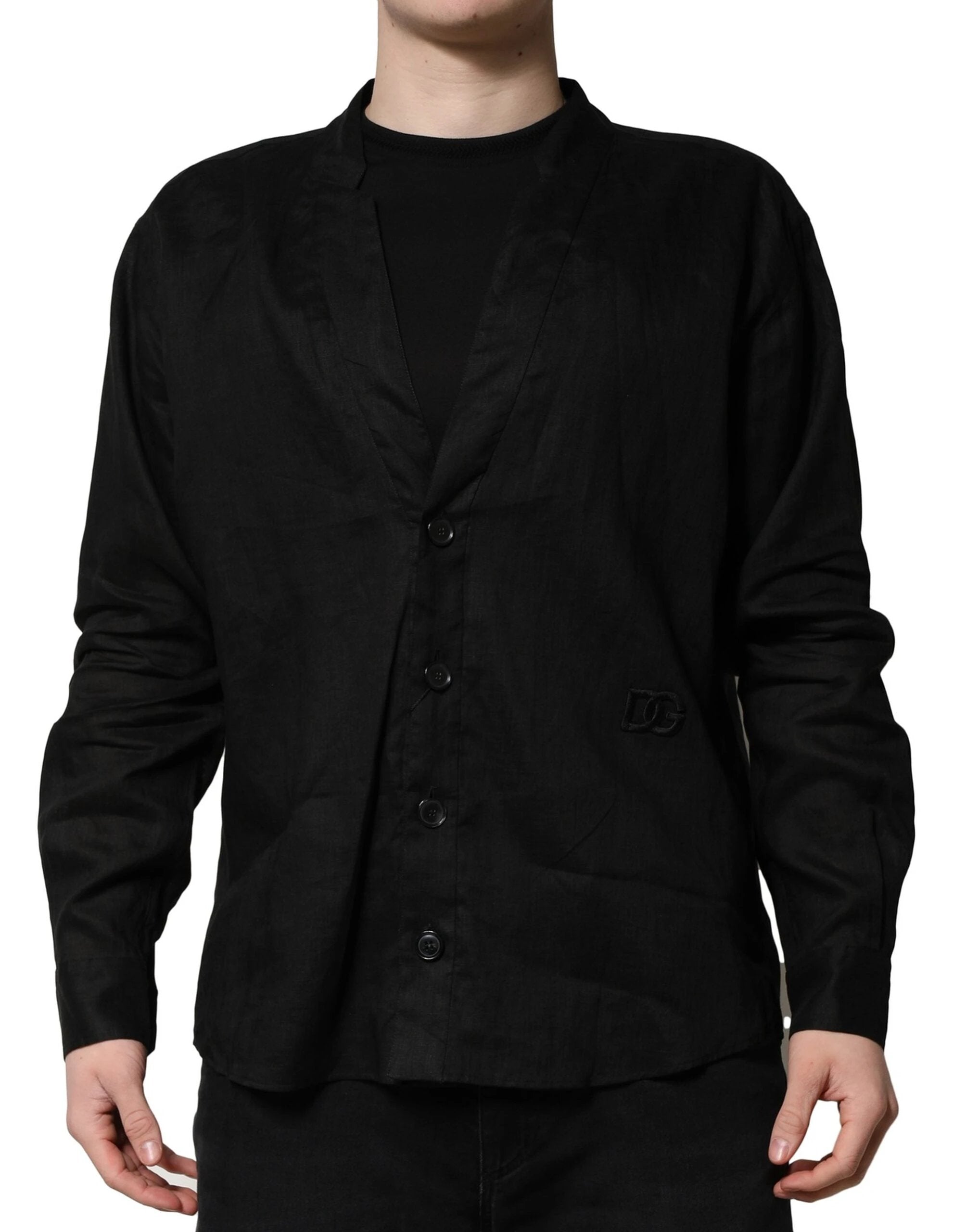 Dolce & Gabbana Black Linen Long Sleeves Men Casual Shirt by Dolce & Gabbana