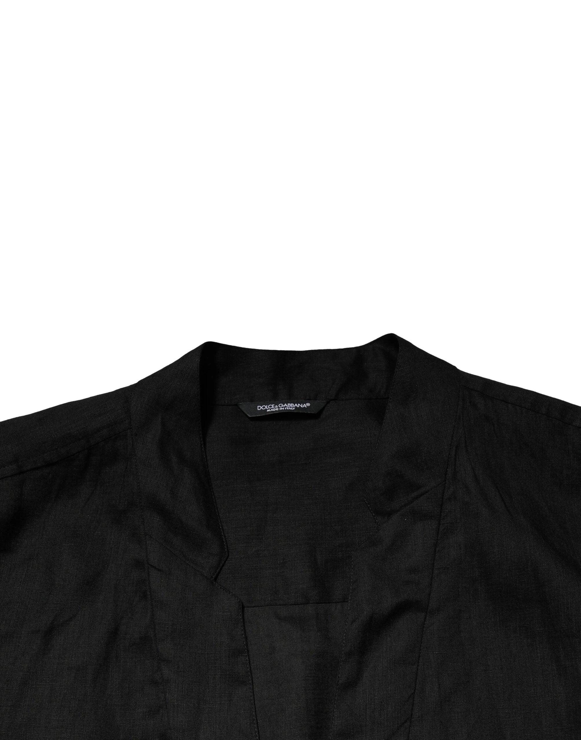 Dolce & Gabbana Black Linen Long Sleeves Men Casual Shirt by Dolce & Gabbana
