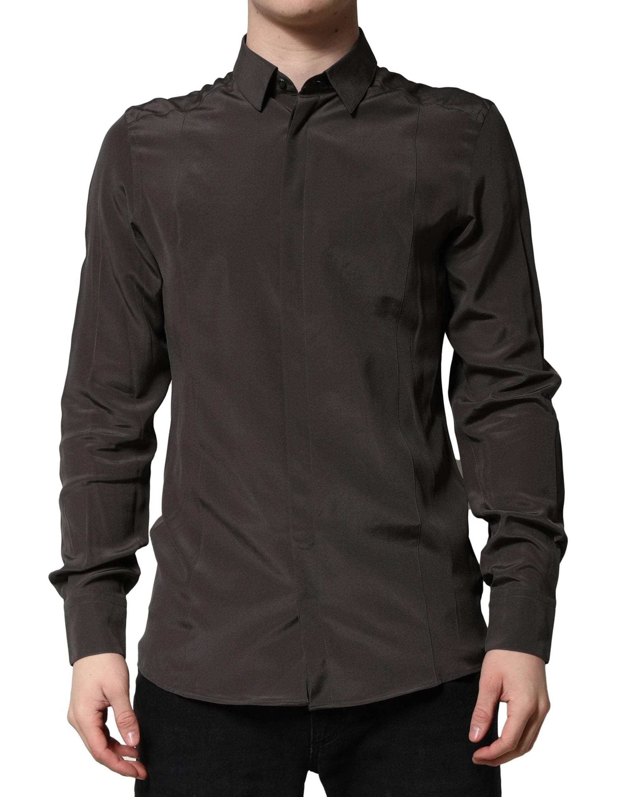 Dolce & Gabbana Dark Brown Silk GOLD Men Dress Formal Shirt by Dolce & Gabbana