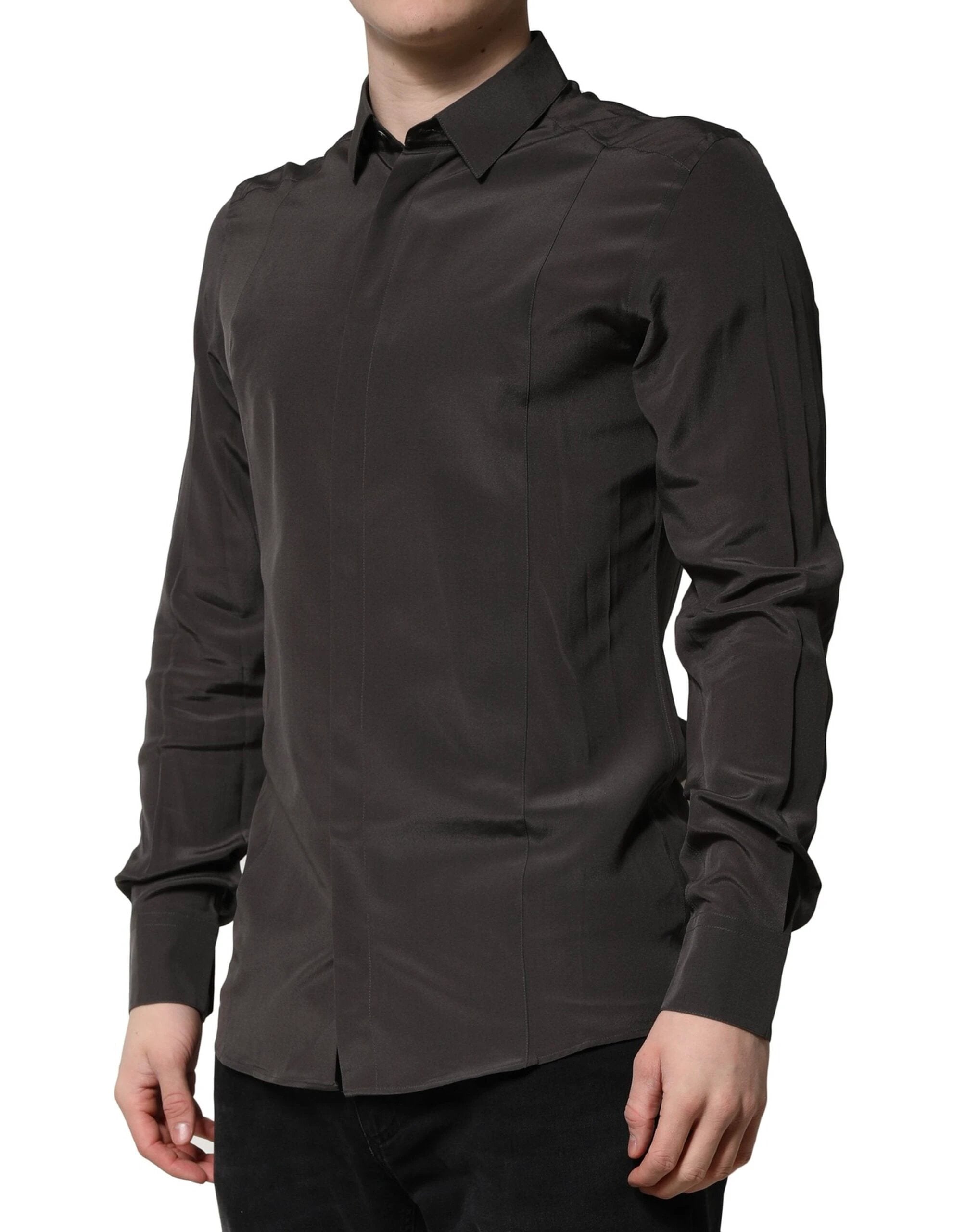 Dolce & Gabbana Dark Brown Silk GOLD Men Dress Formal Shirt by Dolce & Gabbana
