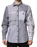 Dolce & Gabbana White Gray Striped Cotton Men Casual Shirt by Dolce & Gabbana