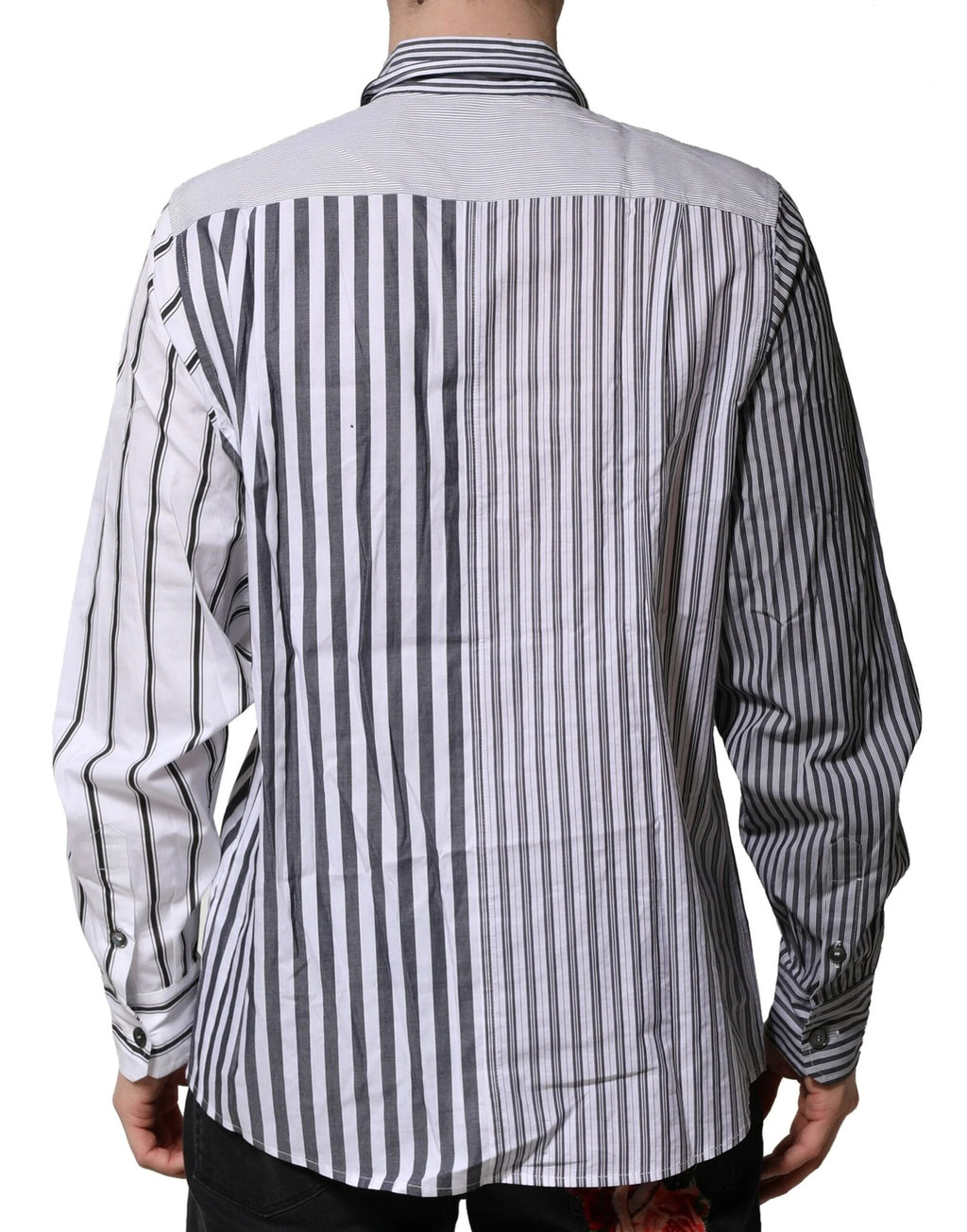 Dolce & Gabbana White Gray Striped Cotton Men Casual Shirt by Dolce & Gabbana