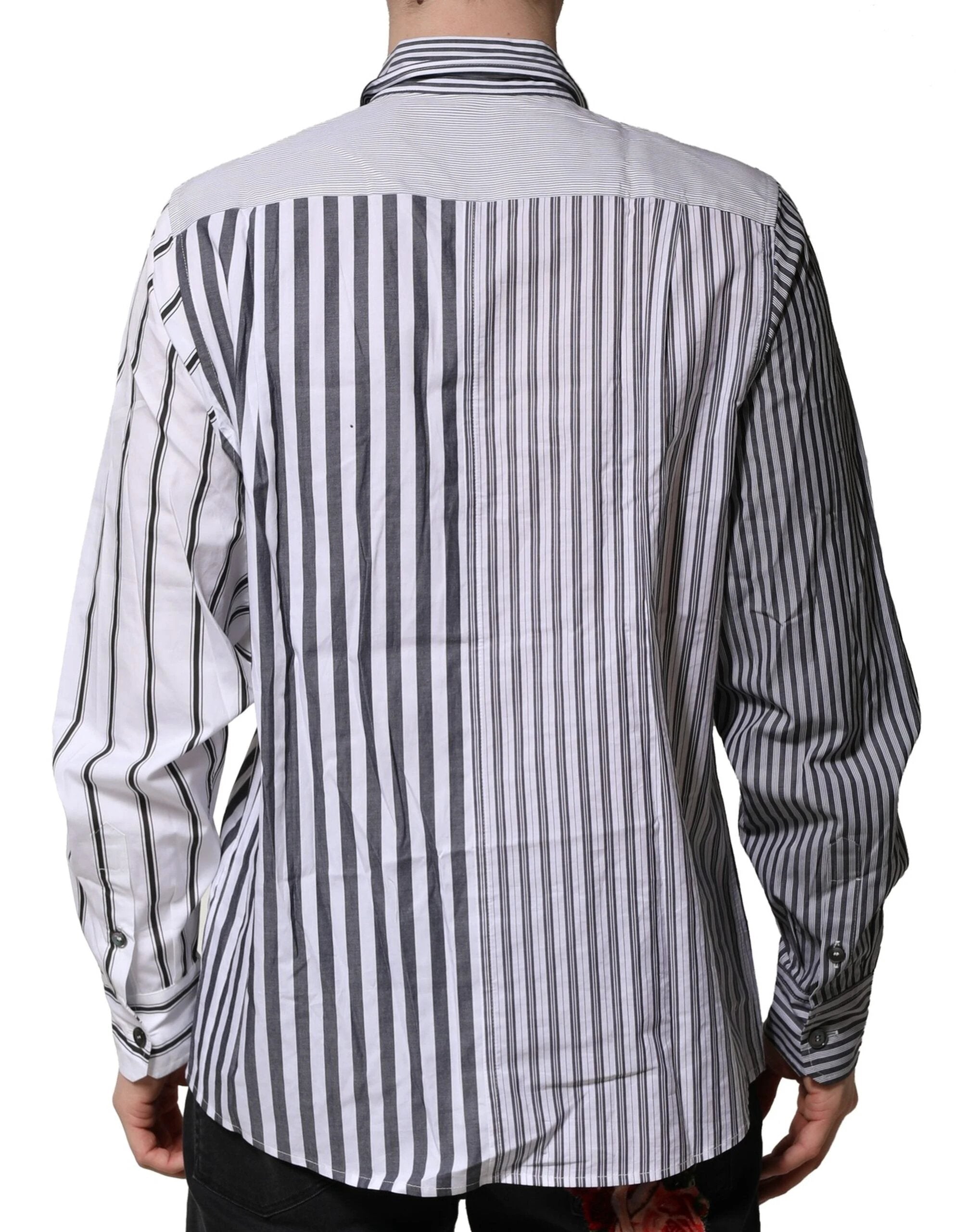 Dolce & Gabbana White Gray Striped Cotton Men Casual Shirt by Dolce & Gabbana