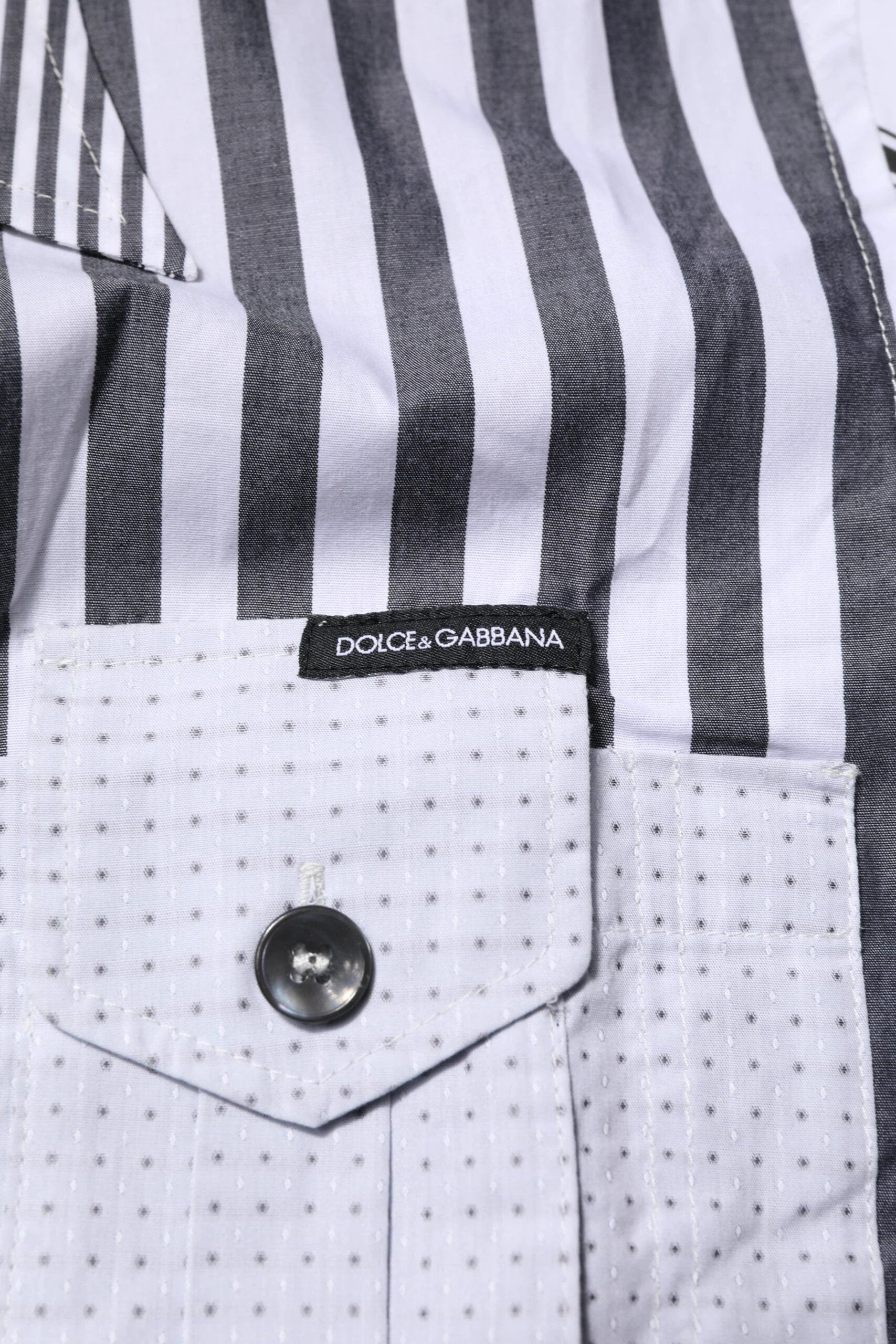 Dolce & Gabbana White Gray Striped Cotton Men Casual Shirt by Dolce & Gabbana