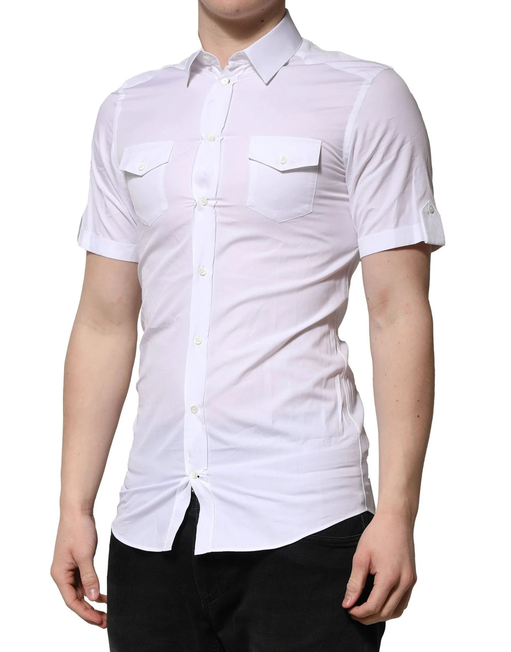 Dolce & Gabbana White Cotton Short Sleeves GOLD Casual Shirt by Dolce & Gabbana