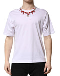 Dolce & Gabbana White Embellished Cotton Crew Neck T-shirt by Dolce & Gabbana
