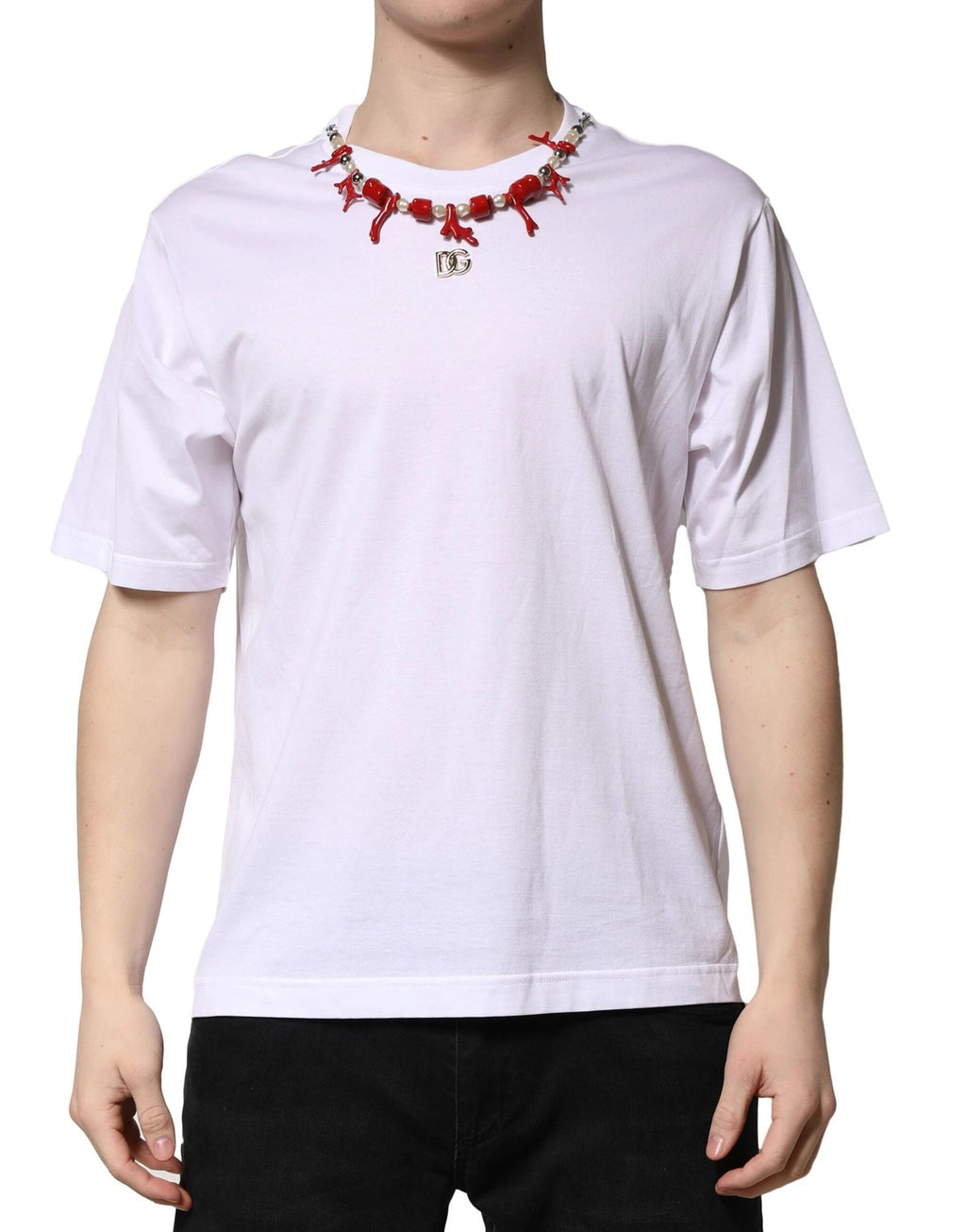 Dolce & Gabbana White Embellished Cotton Crew Neck T-shirt by Dolce & Gabbana