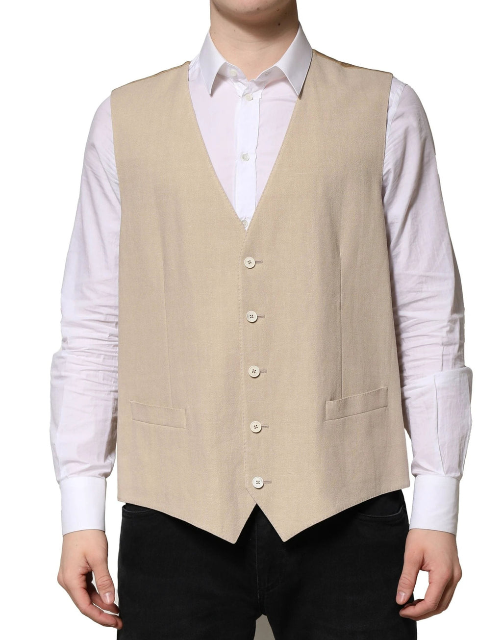 Dolce & Gabbana Beige Linen Dress Formal Men Waistcoat Vest by Dolce & Gabbana