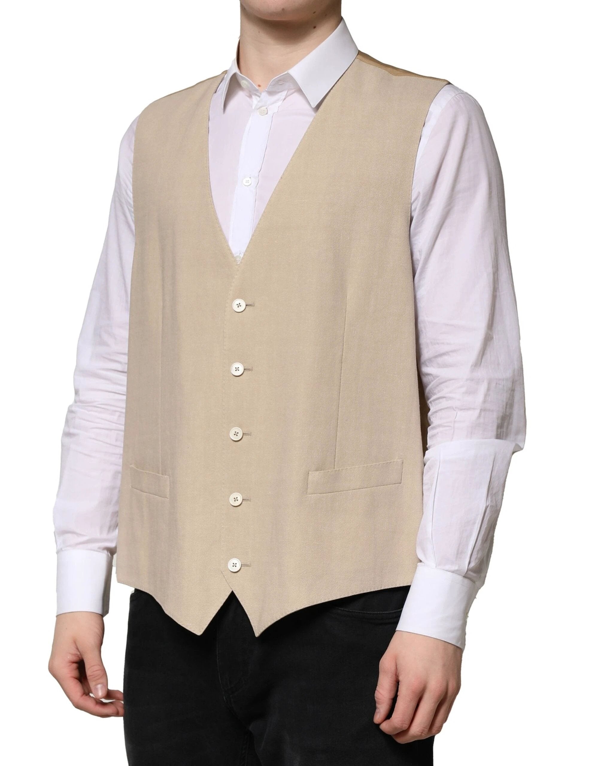 Dolce & Gabbana Beige Linen Dress Formal Men Waistcoat Vest by Dolce & Gabbana