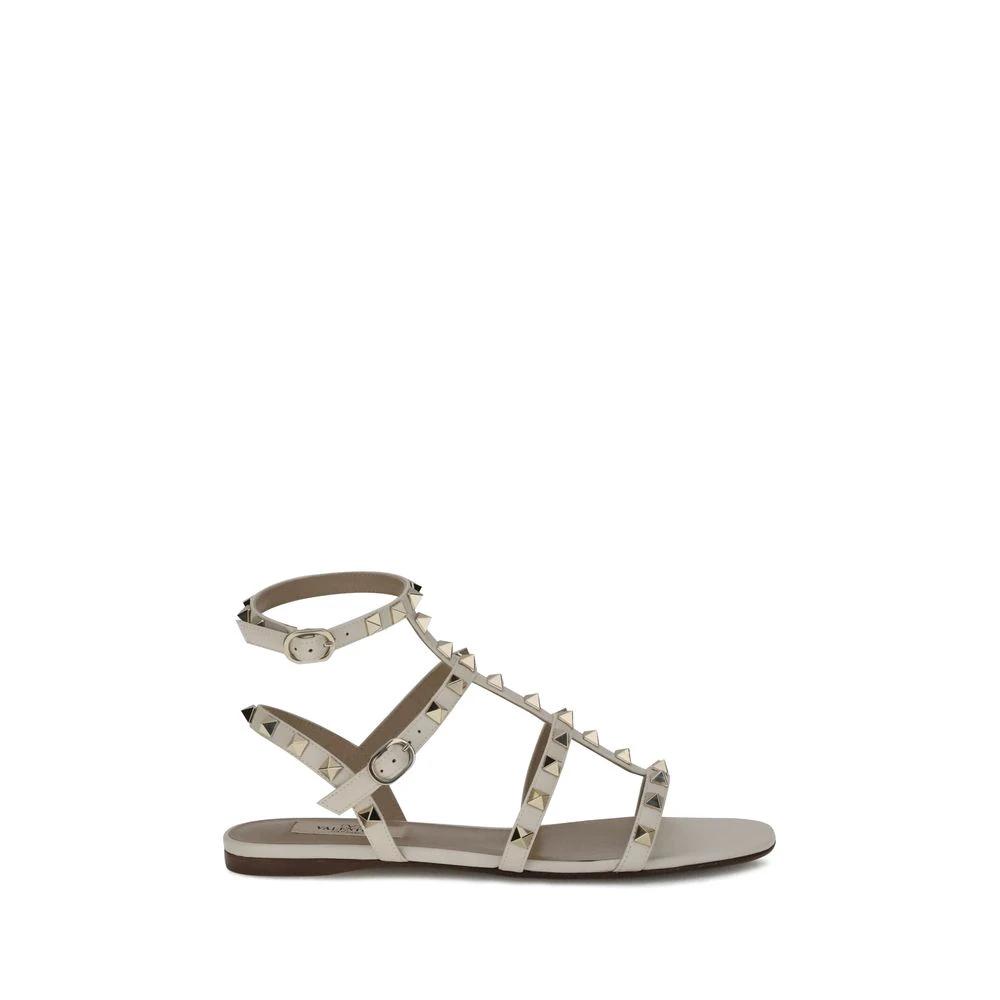 Valentino Garavani White Calf Leather Bos Taurus Flat Sandals by Valentino Garavani