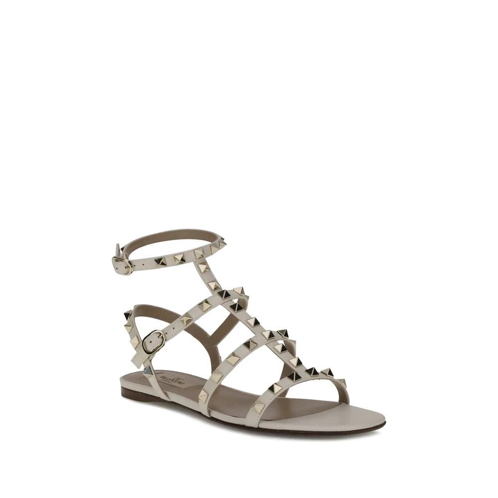 Valentino Garavani White Calf Leather Bos Taurus Flat Sandals by Valentino Garavani