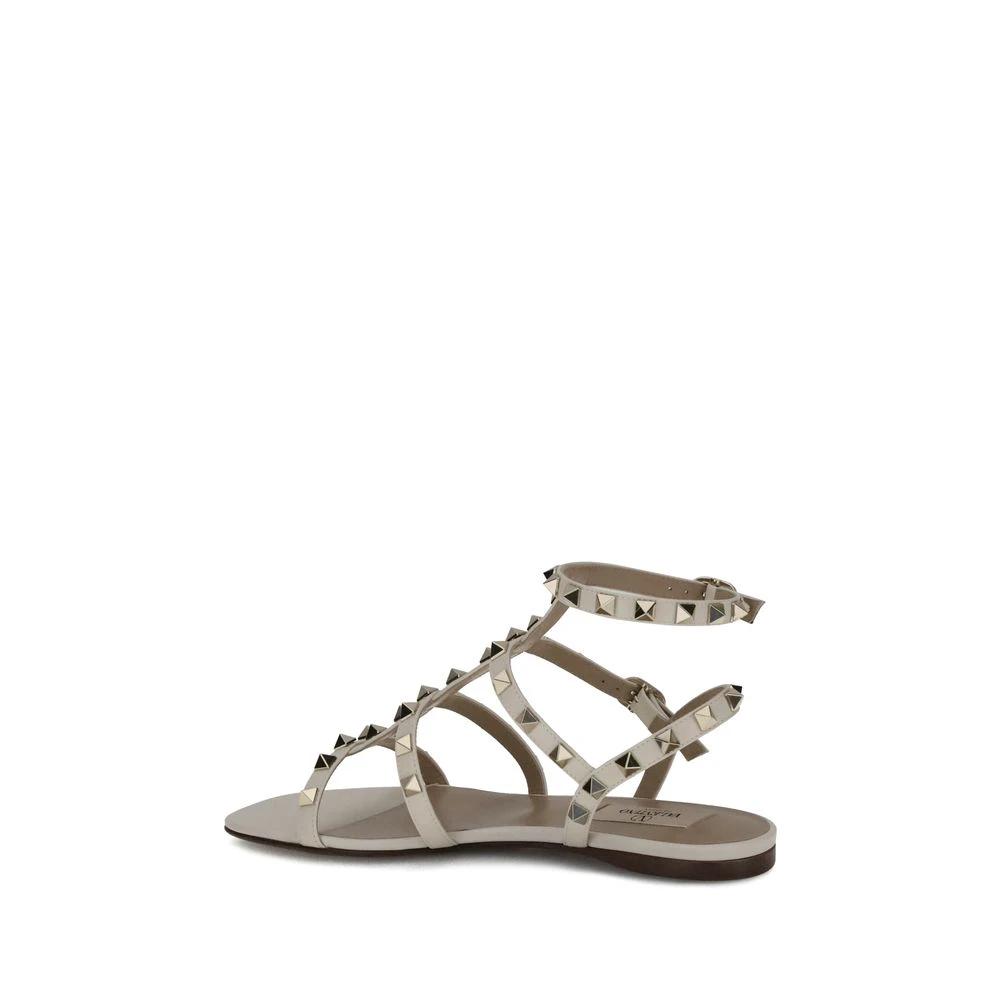 Valentino Garavani White Calf Leather Bos Taurus Flat Sandals by Valentino Garavani