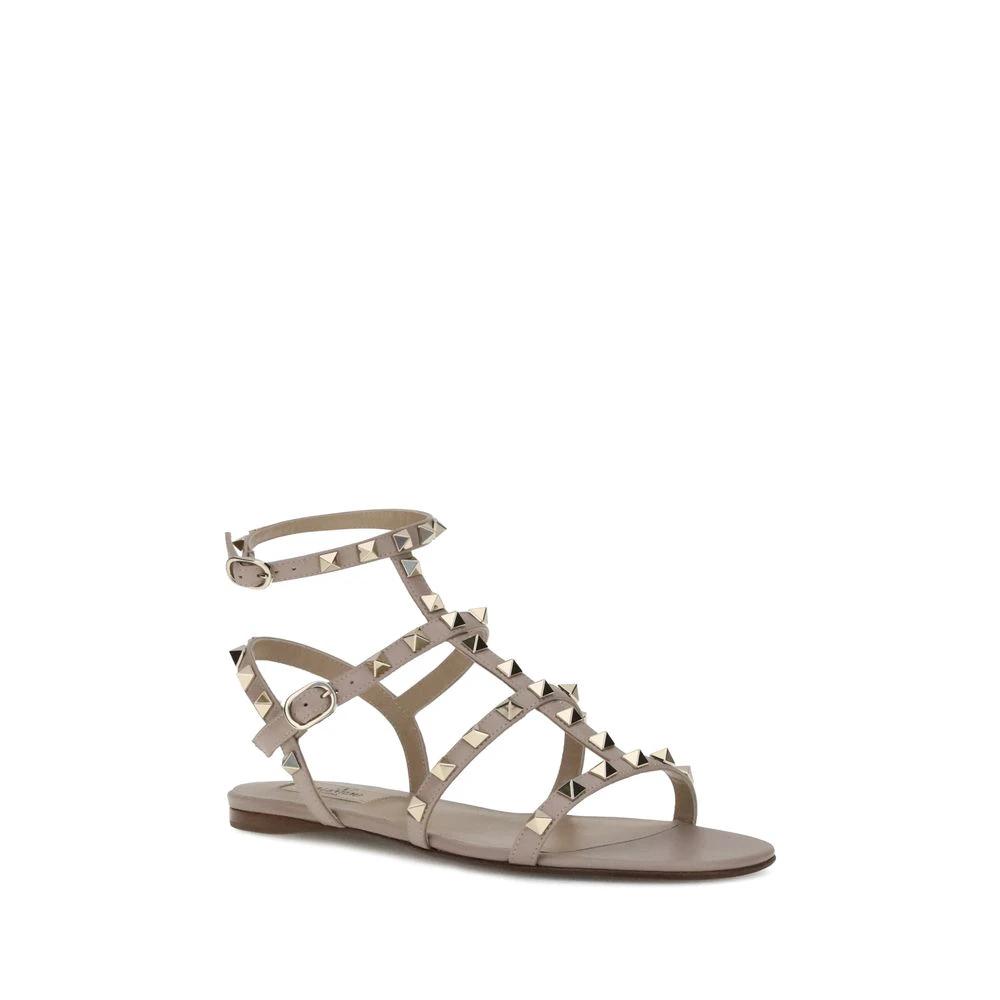 Valentino Garavani Gray Calf Leather Bos Taurus Flat Sandals by Valentino Garavani