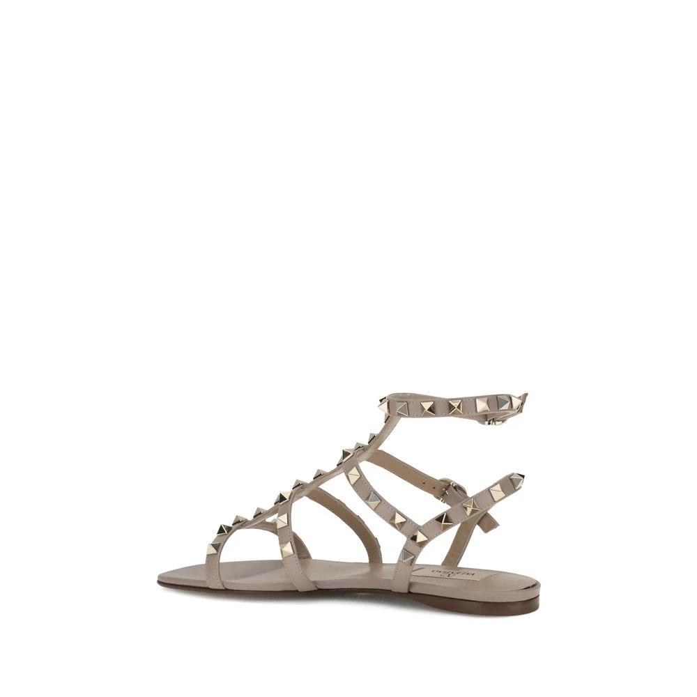 Valentino Garavani Gray Calf Leather Bos Taurus Flat Sandals by Valentino Garavani