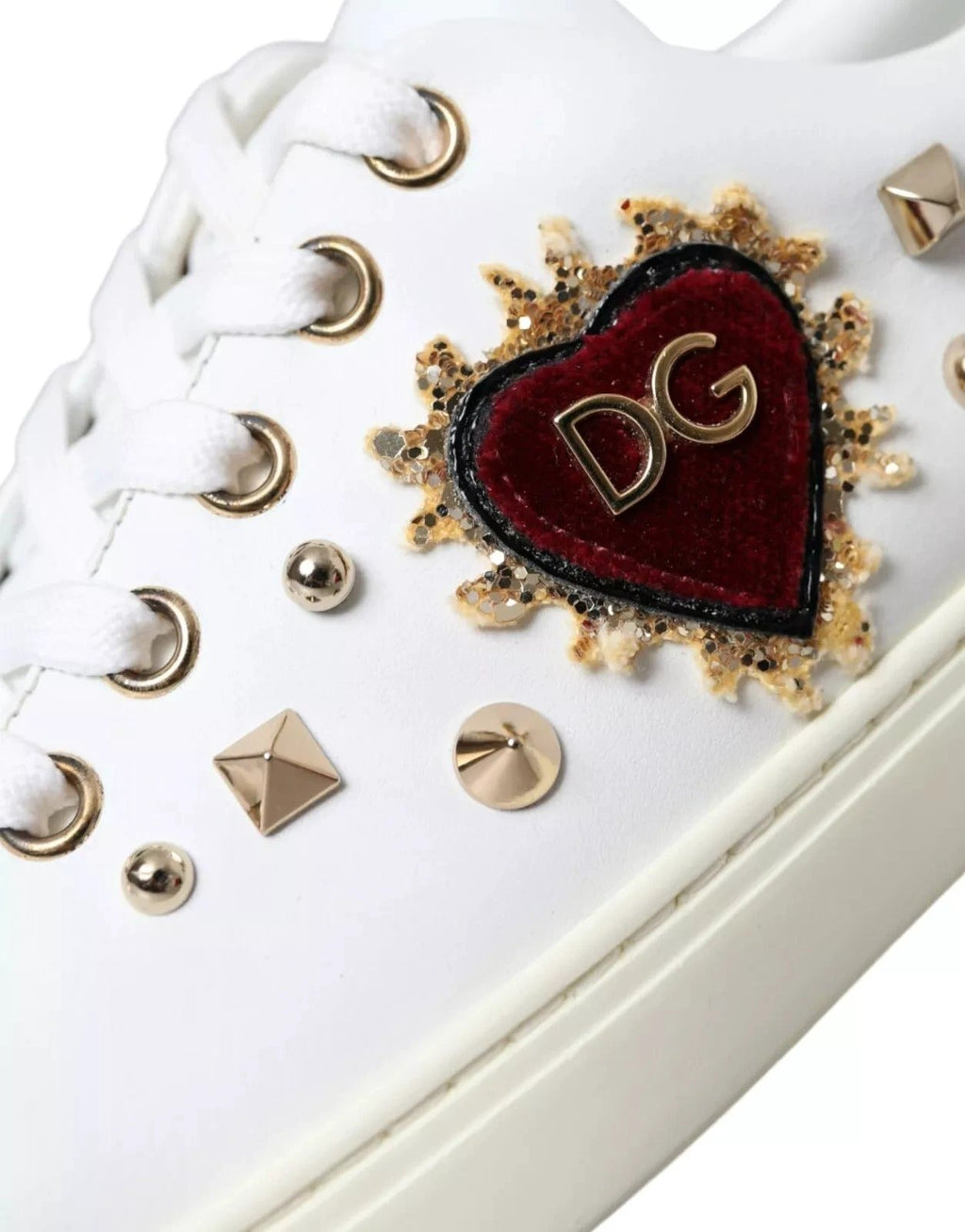 Dolce & Gabbana White Leather Gold Red Heart Sneakers Shoes by Dolce & Gabbana