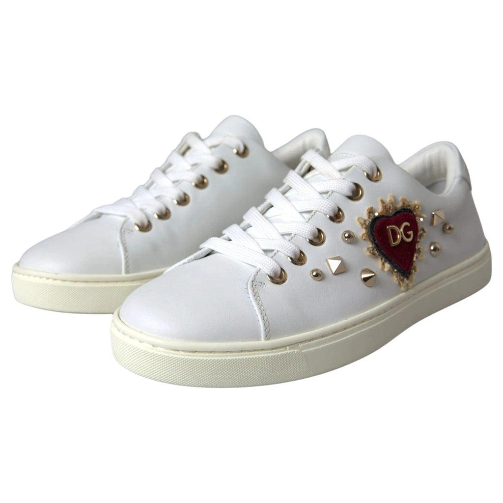 Dolce & Gabbana White Leather Gold Red Heart Sneakers Shoes by Dolce & Gabbana