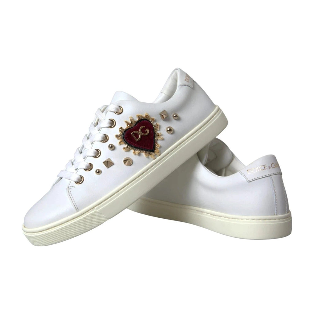Dolce & Gabbana White Leather Gold Red Heart Sneakers Shoes by Dolce & Gabbana