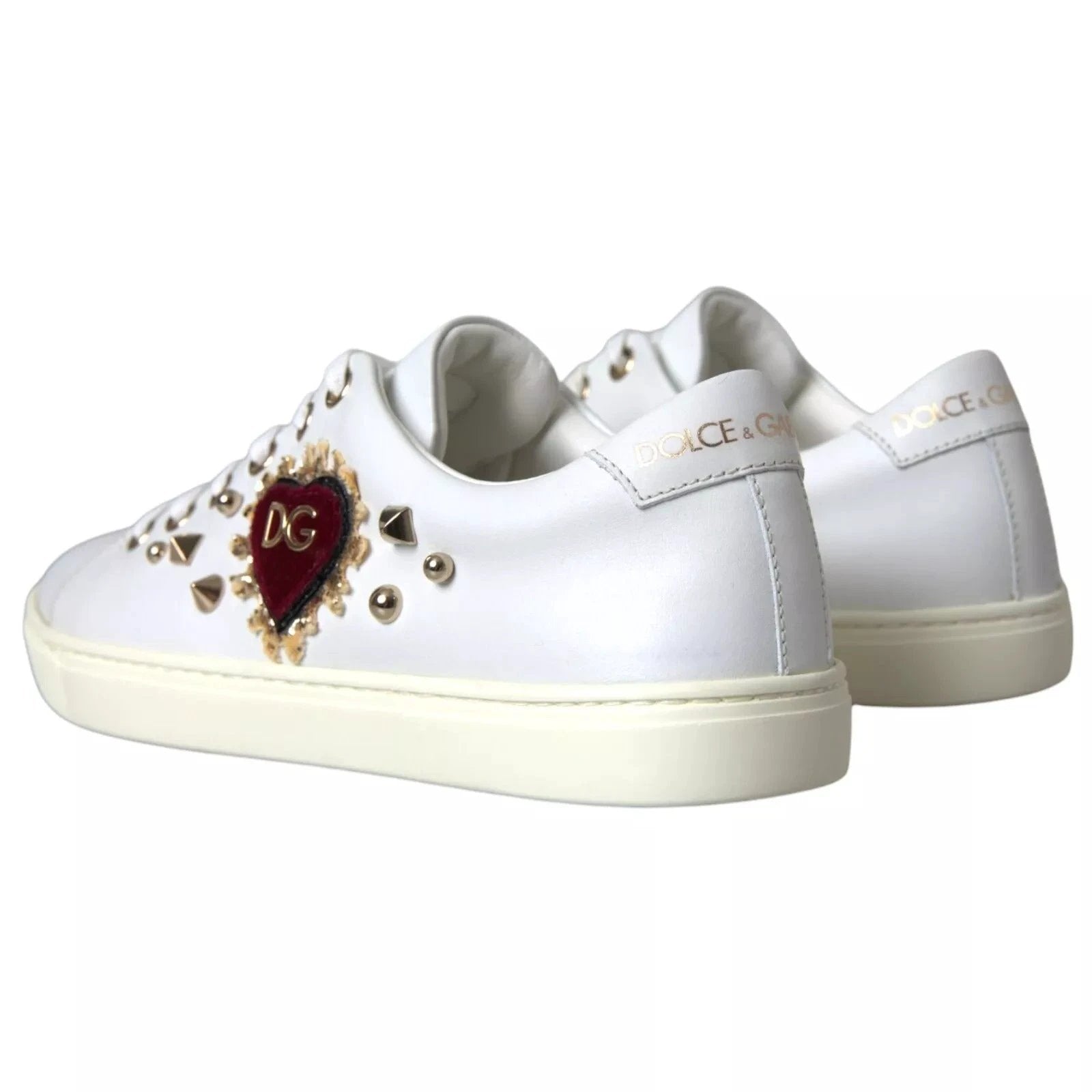 Dolce & Gabbana White Leather Gold Red Heart Sneakers Shoes by Dolce & Gabbana