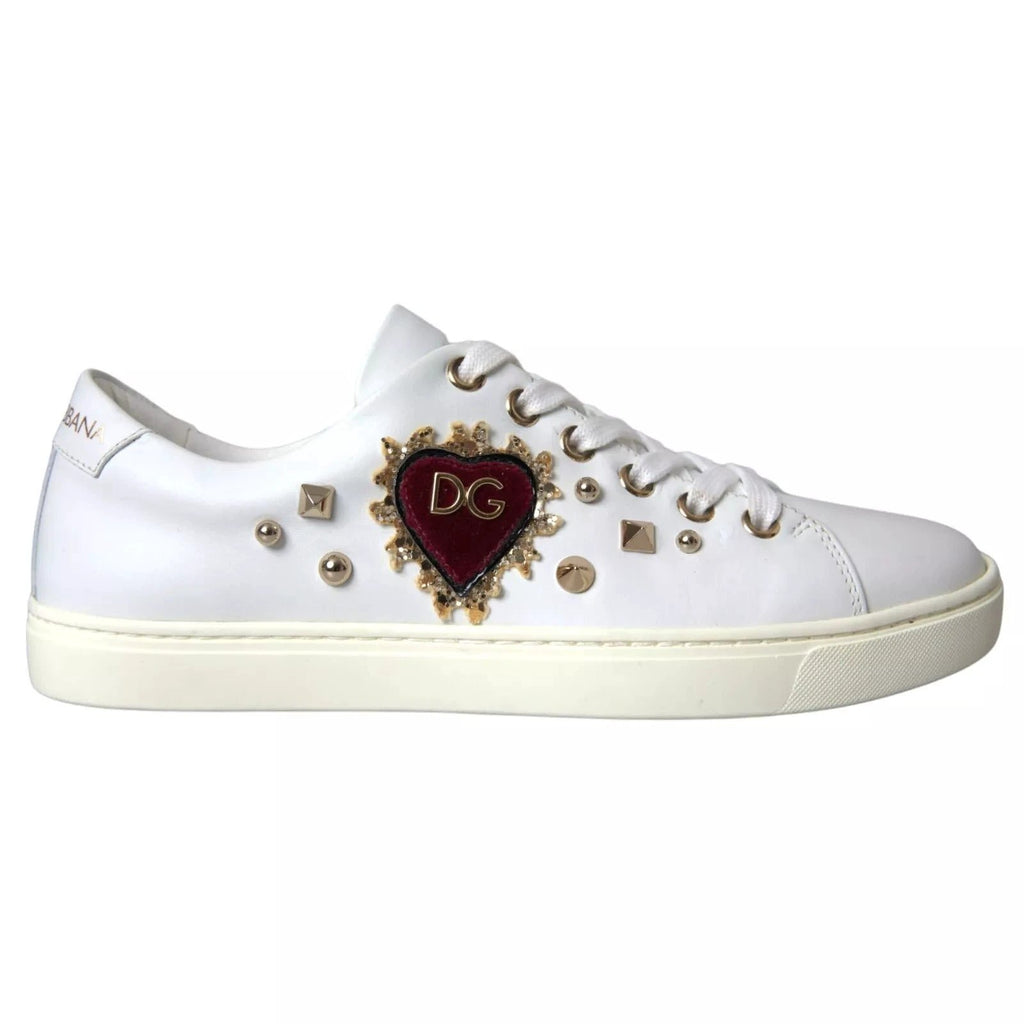 Dolce & Gabbana White Leather Gold Red Heart Sneakers Shoes by Dolce & Gabbana